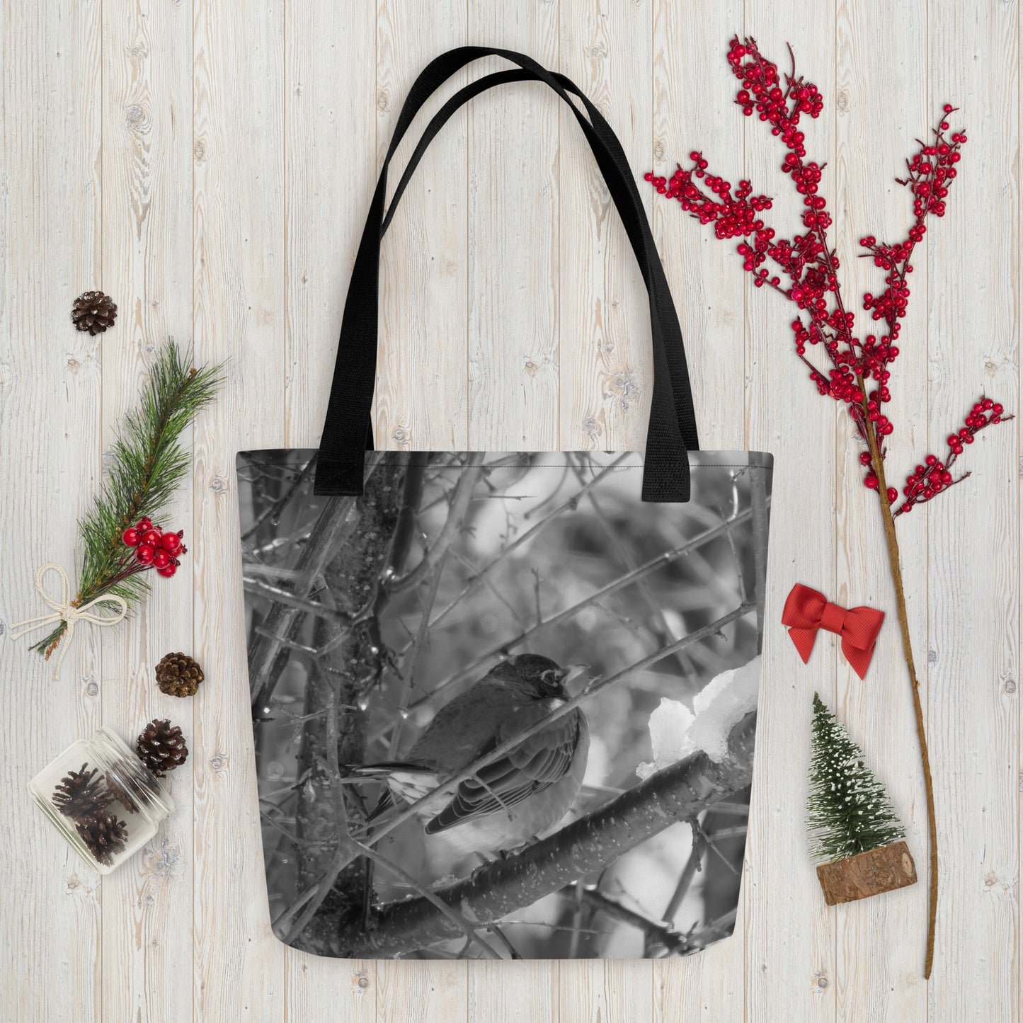 Sac fourre-tout- Snowy Robin (n/b)