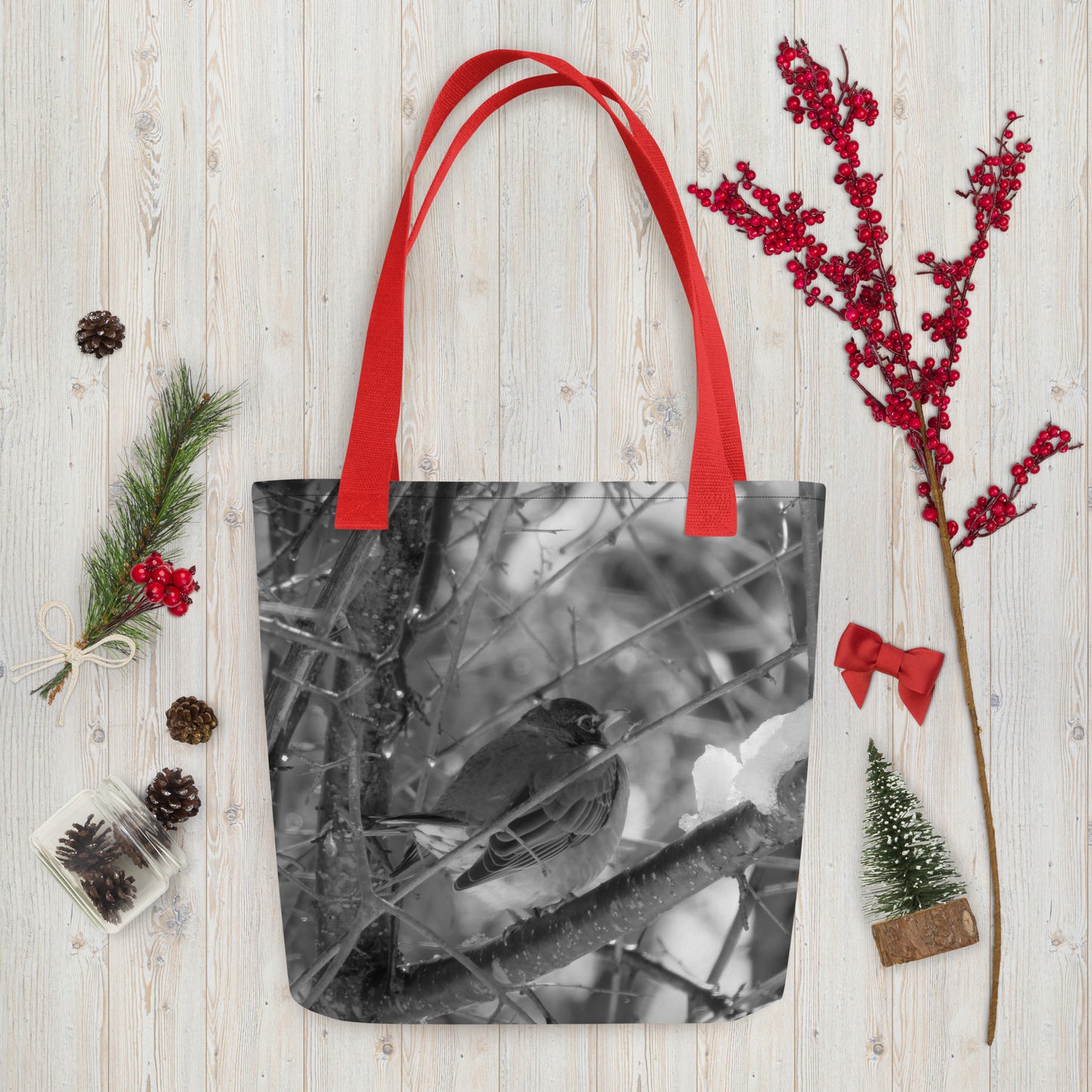 Sac fourre-tout- Snowy Robin (n/b)