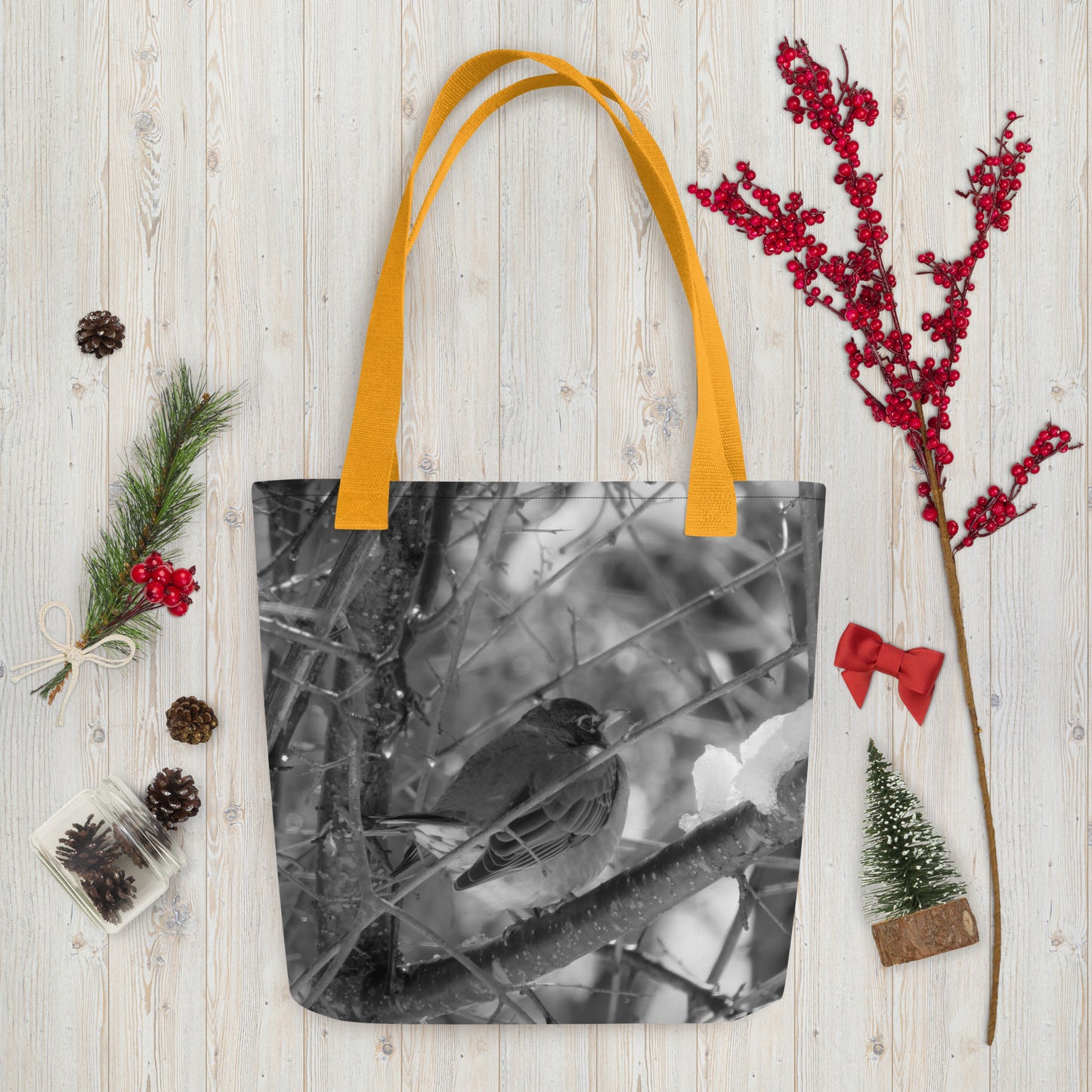 Sac fourre-tout- Snowy Robin (n/b)