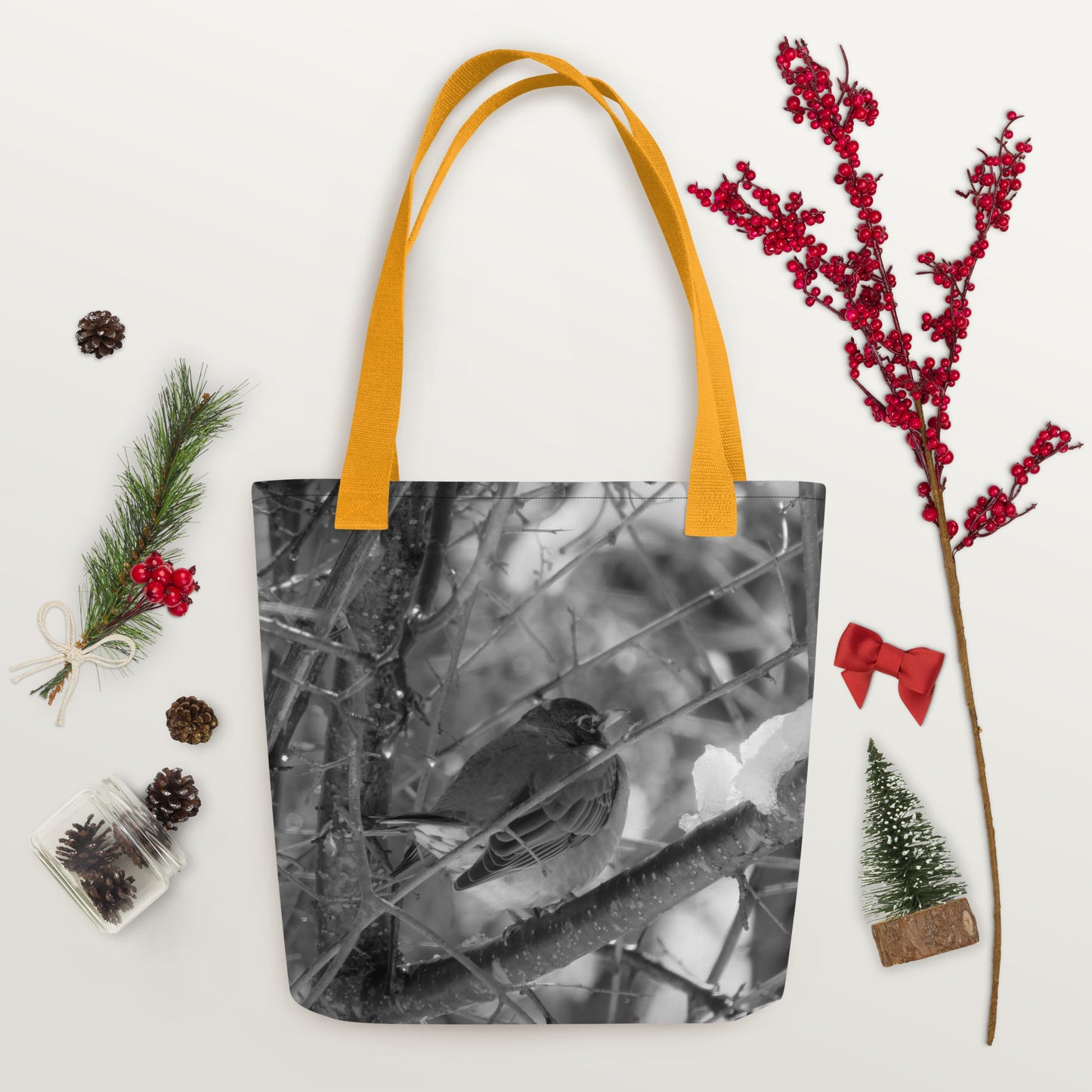 Sac fourre-tout- Snowy Robin (n/b)
