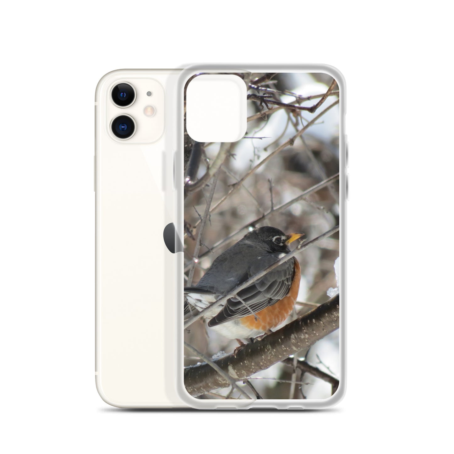 Coque transparente pour iPhone® - Snowy Robin