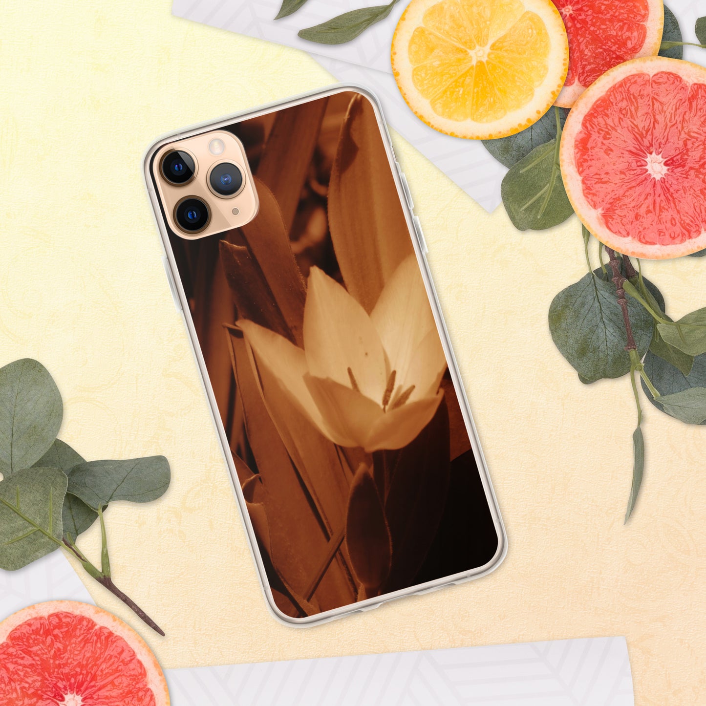 Clear Case for iPhone® - Sepia Opened Tulip