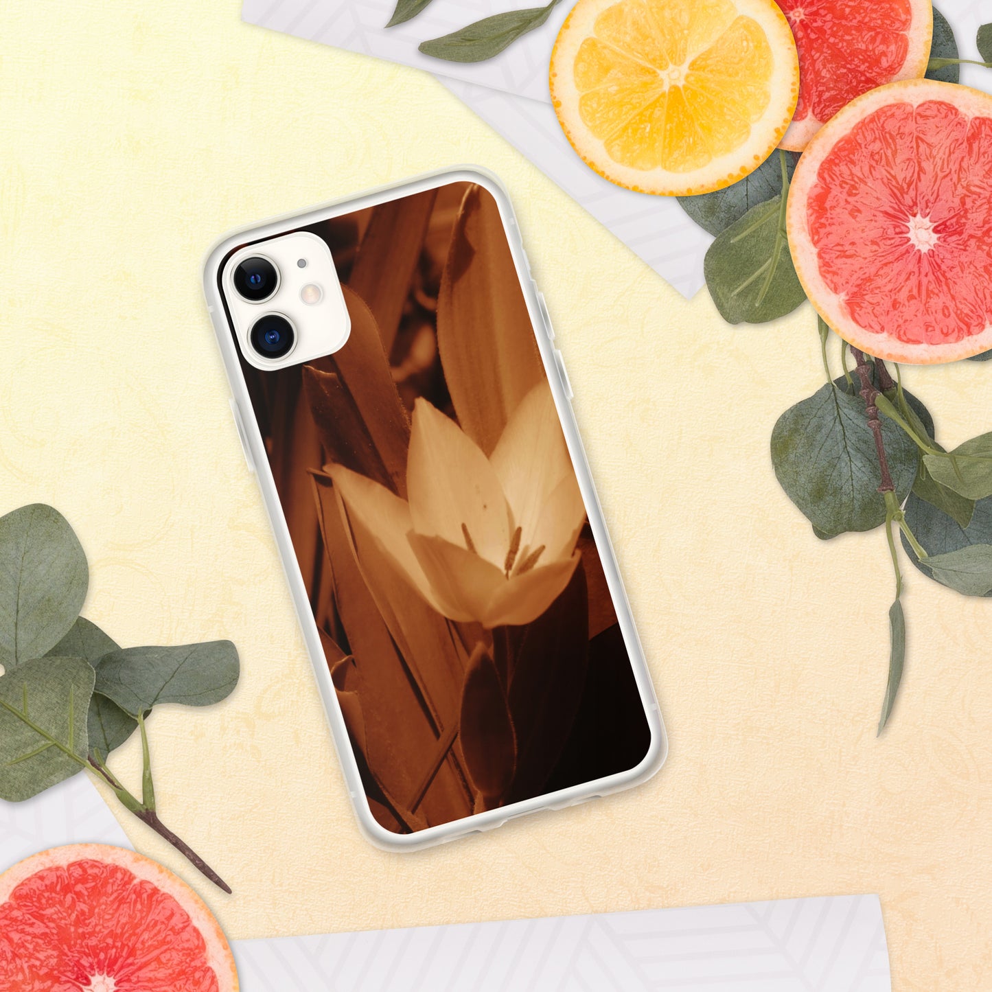 Clear Case for iPhone® - Sepia Opened Tulip