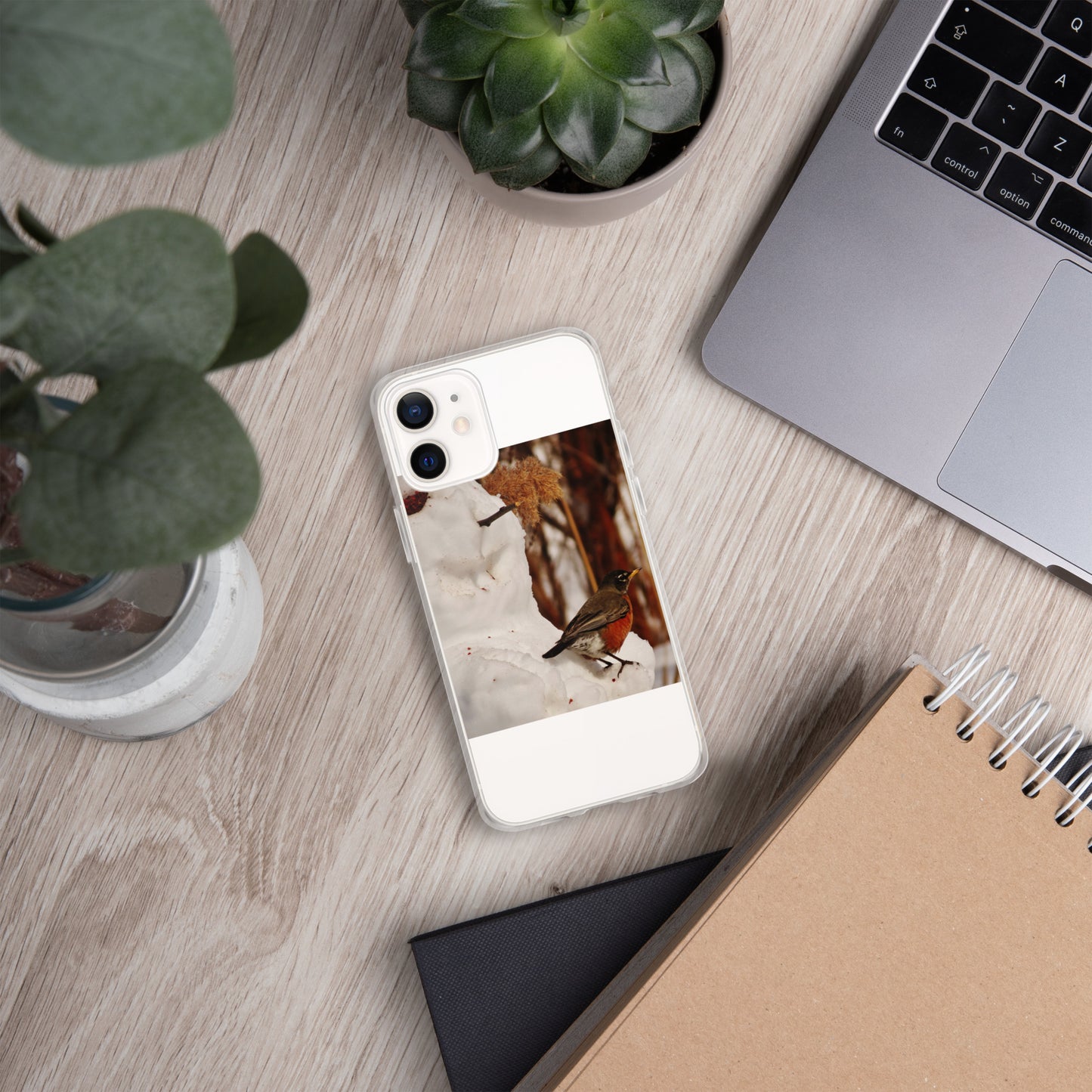 Coque transparente pour iPhone® - Bonhomme de neige et Robin