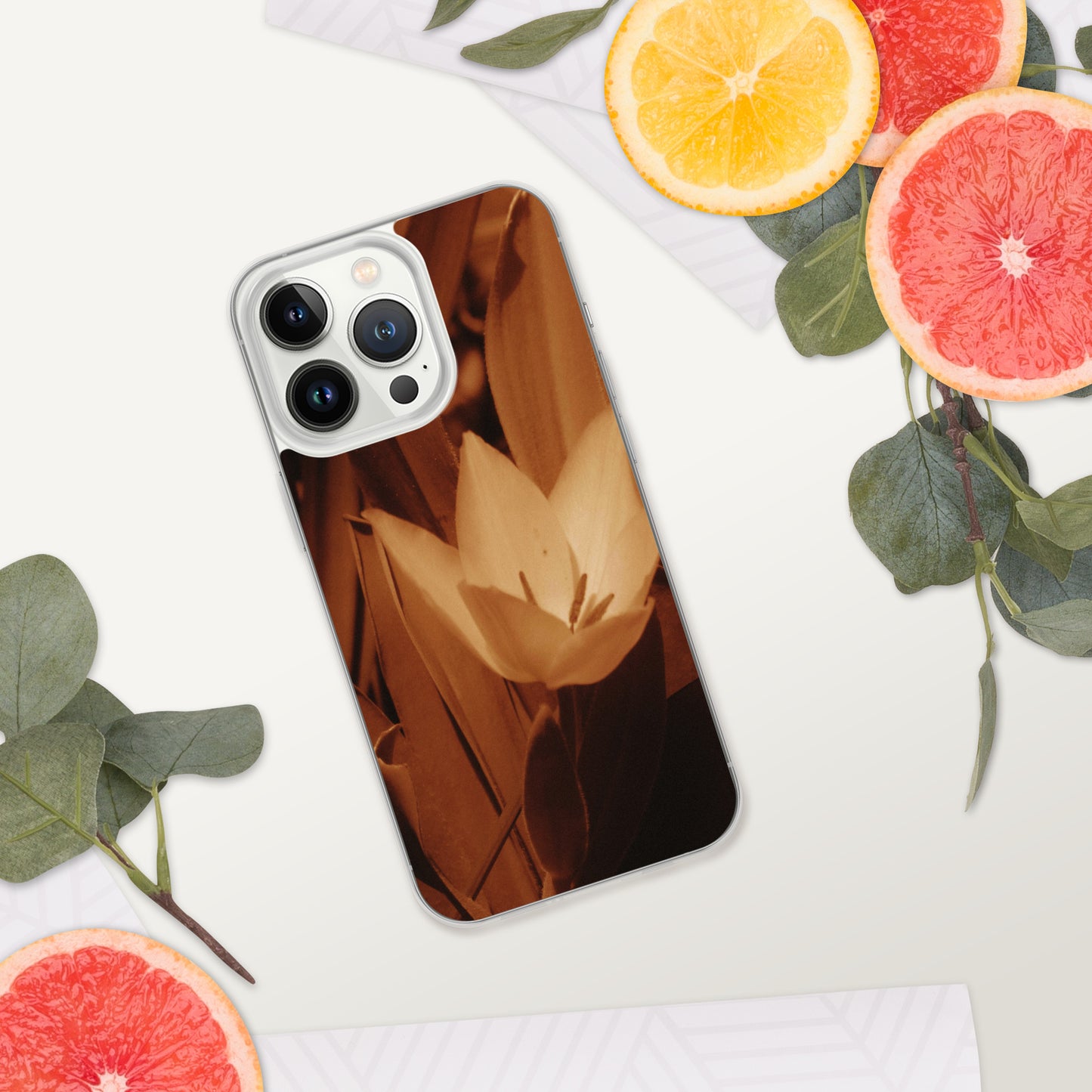 Clear Case for iPhone® - Sepia Opened Tulip