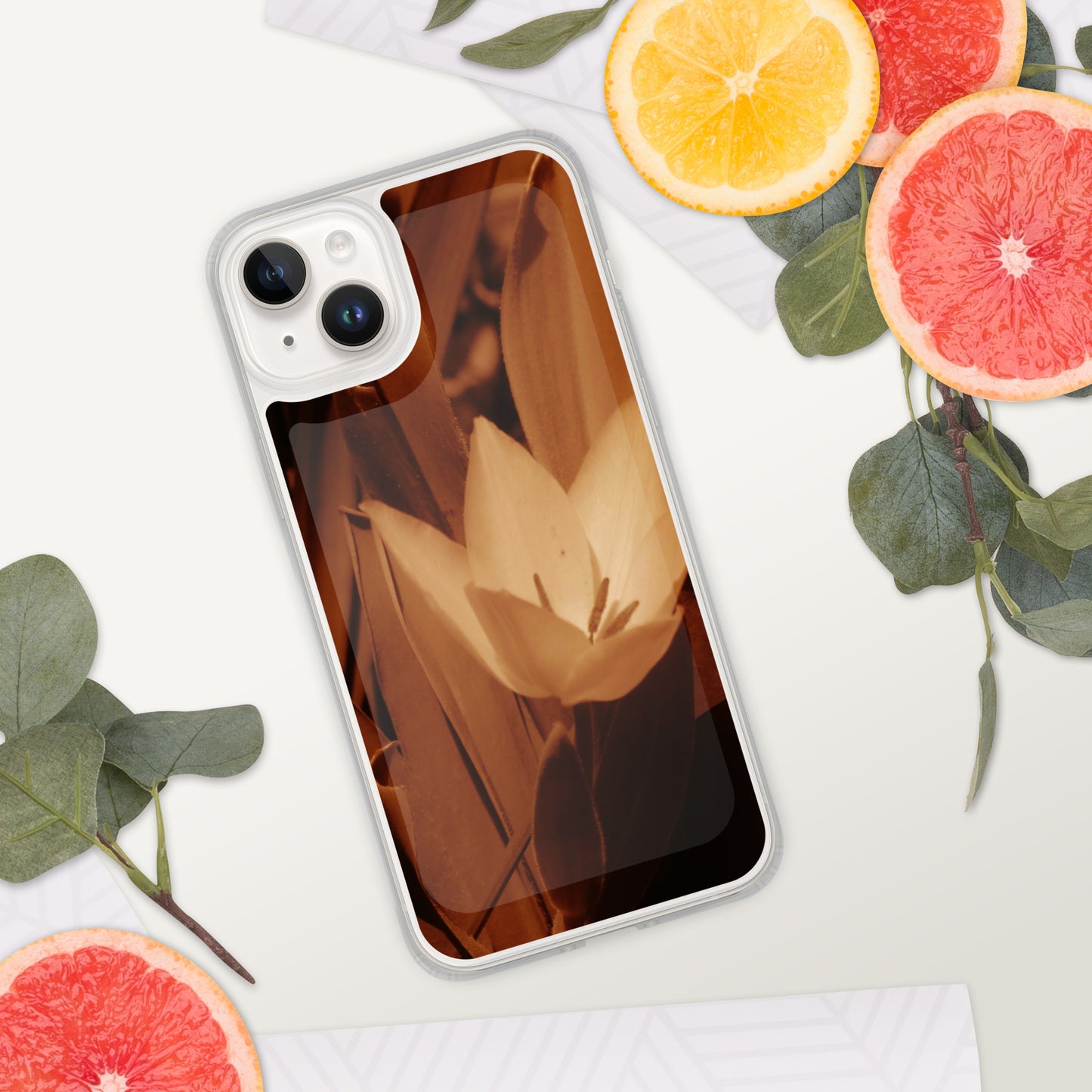 Clear Case for iPhone® - Sepia Opened Tulip
