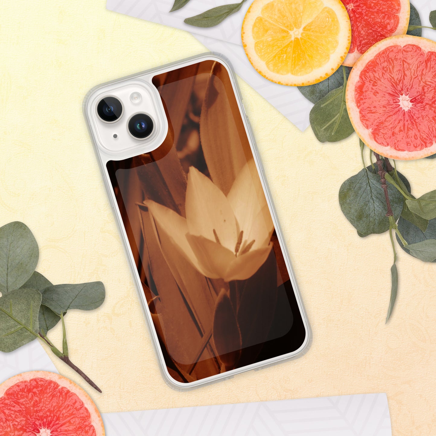 Clear Case for iPhone® - Sepia Opened Tulip