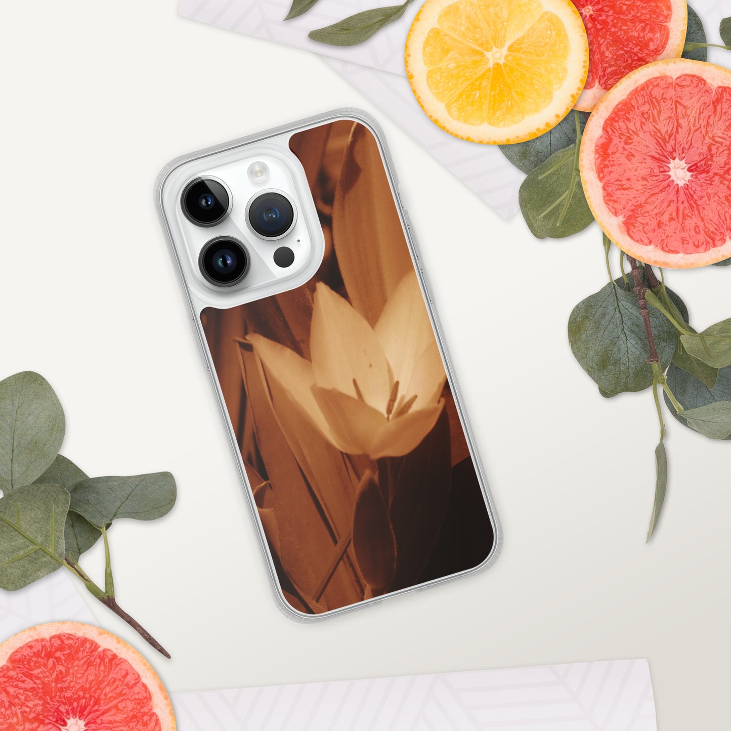 Clear Case for iPhone® - Sepia Opened Tulip