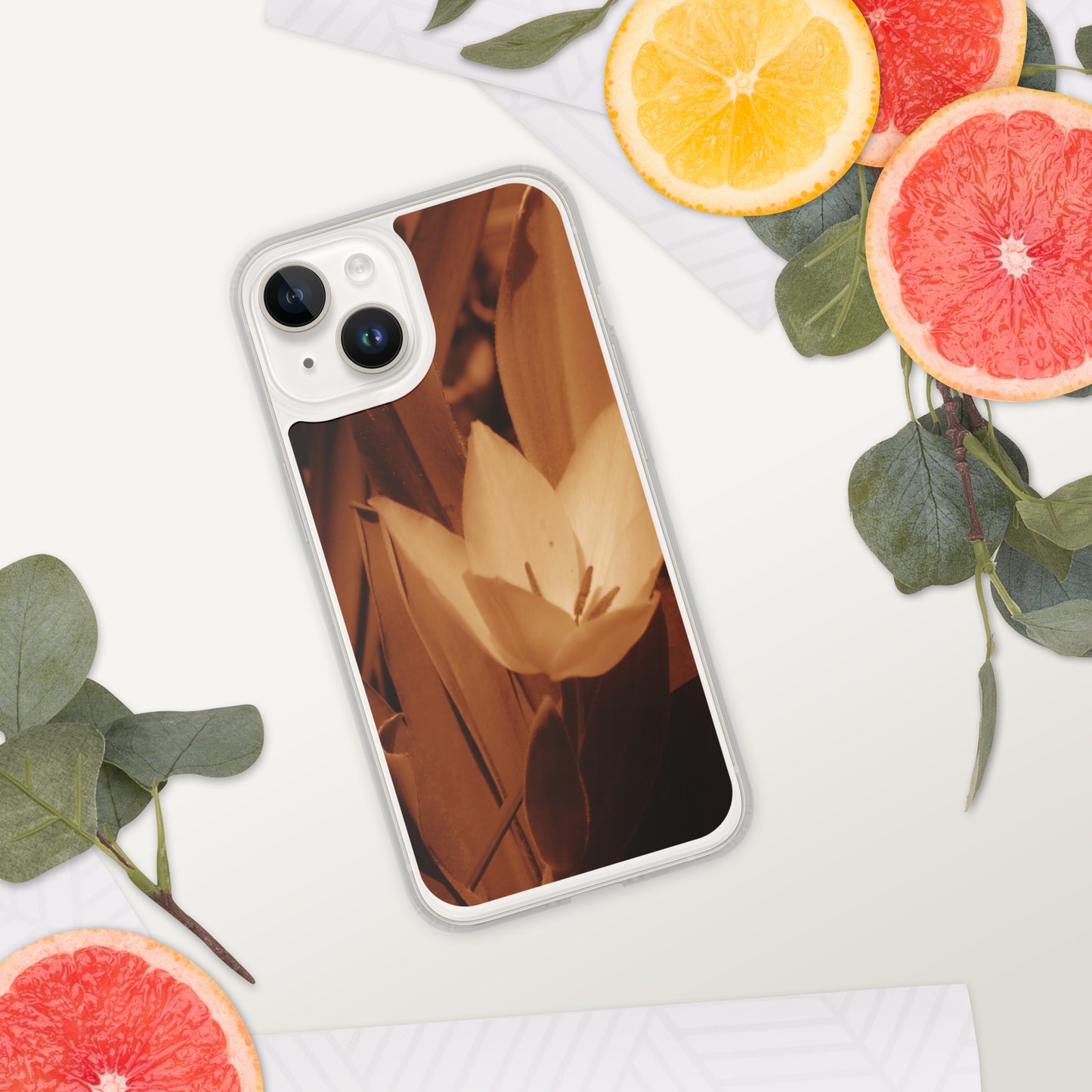 Clear Case for iPhone® - Sepia Opened Tulip