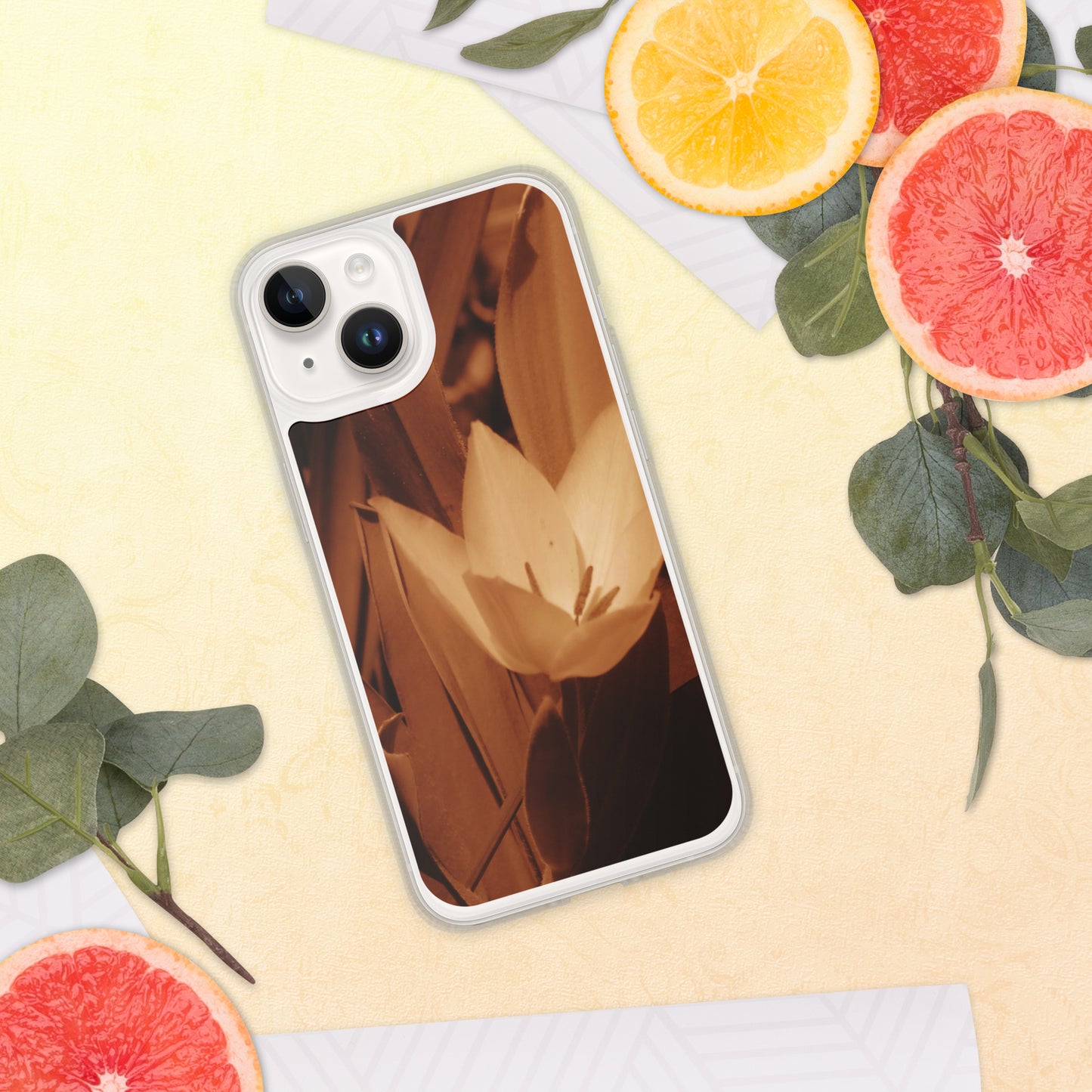 Clear Case for iPhone® - Sepia Opened Tulip