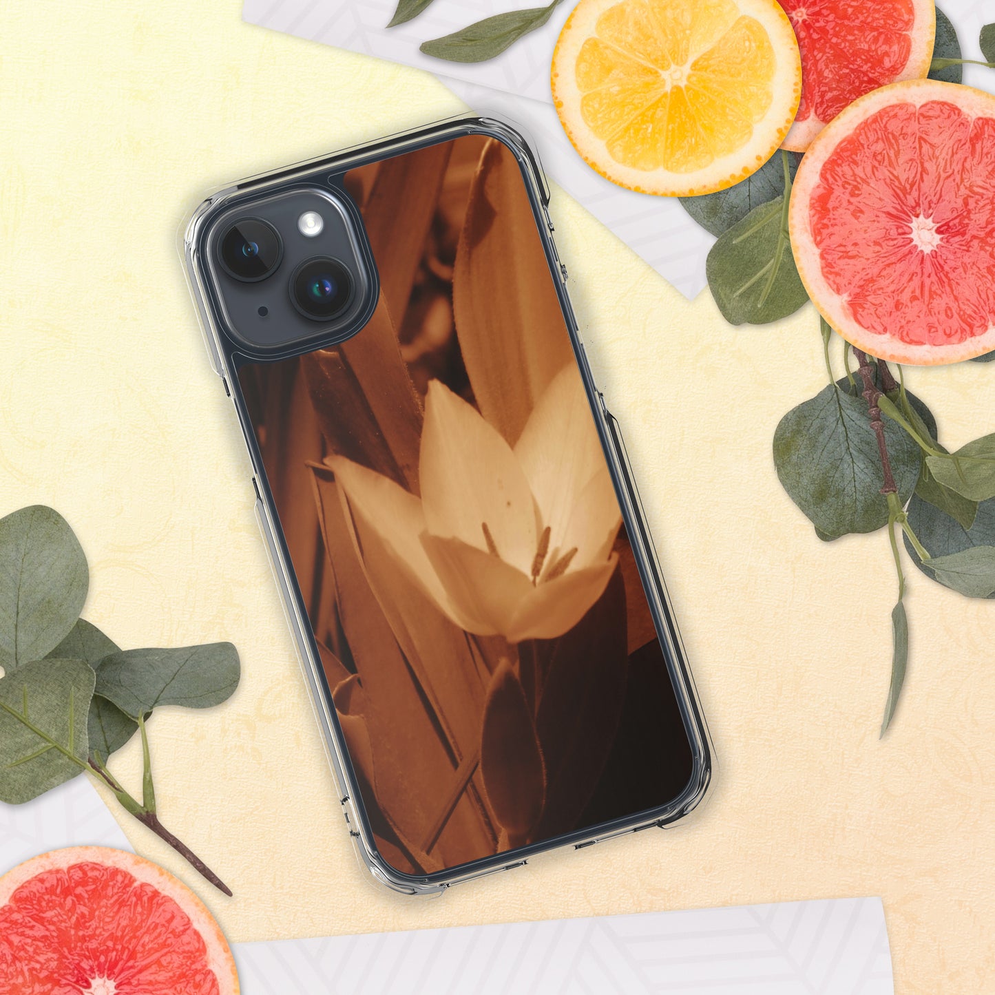 Clear Case for iPhone® - Sepia Opened Tulip