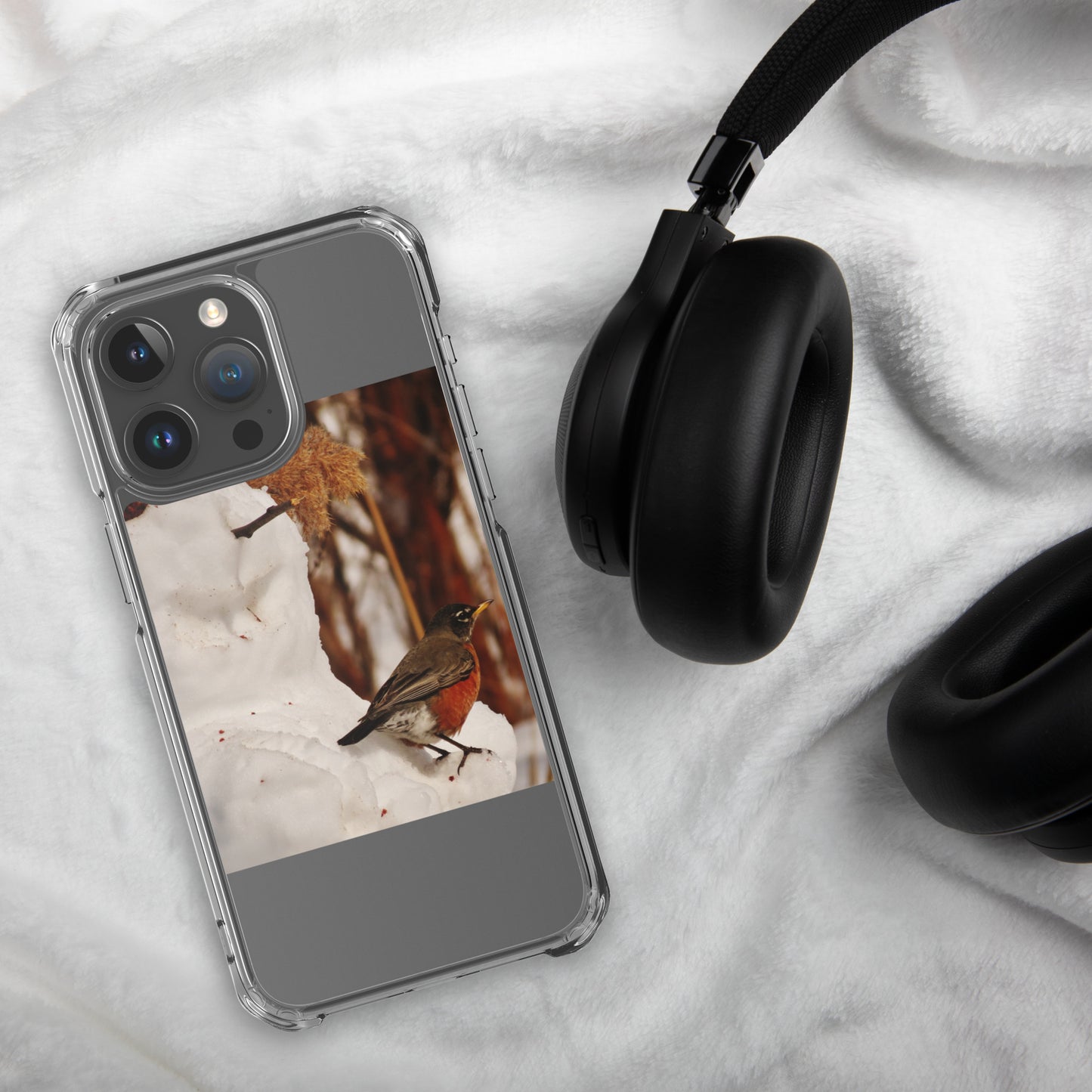 Coque transparente pour iPhone® - Bonhomme de neige et Robin