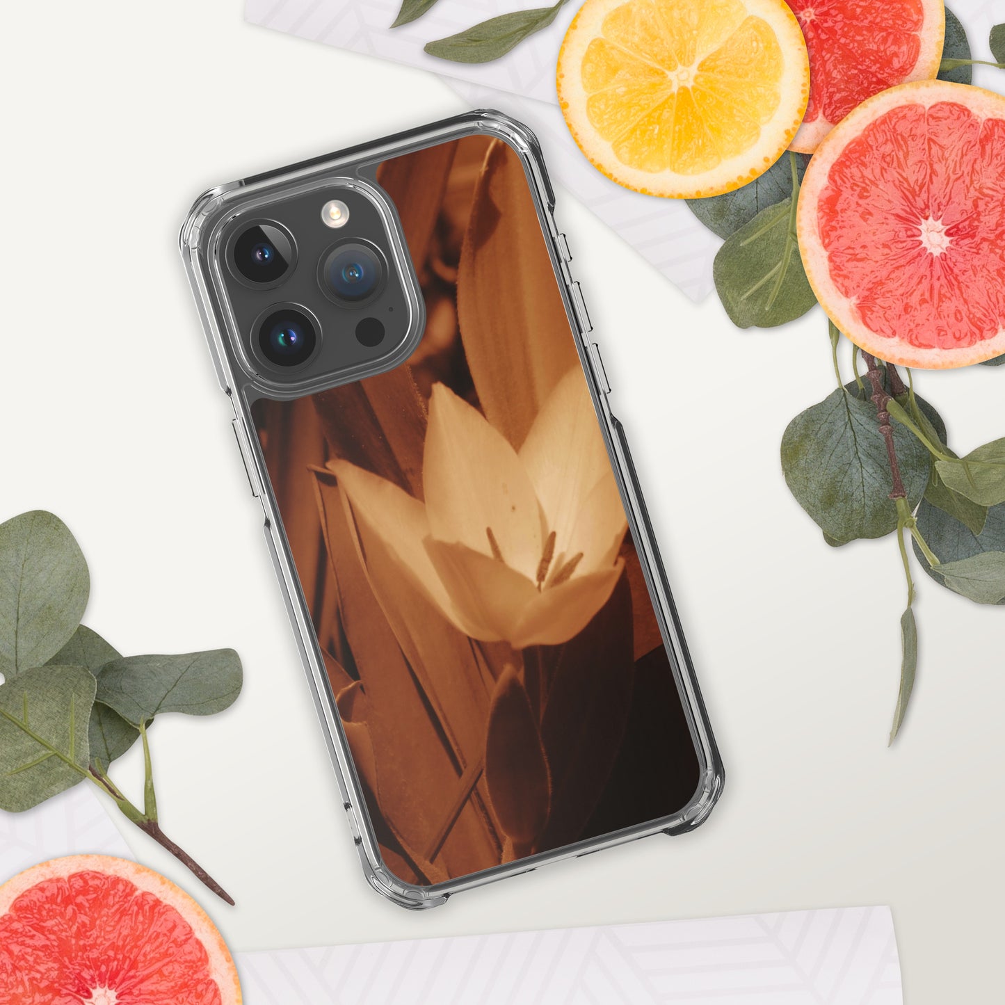 Clear Case for iPhone® - Sepia Opened Tulip