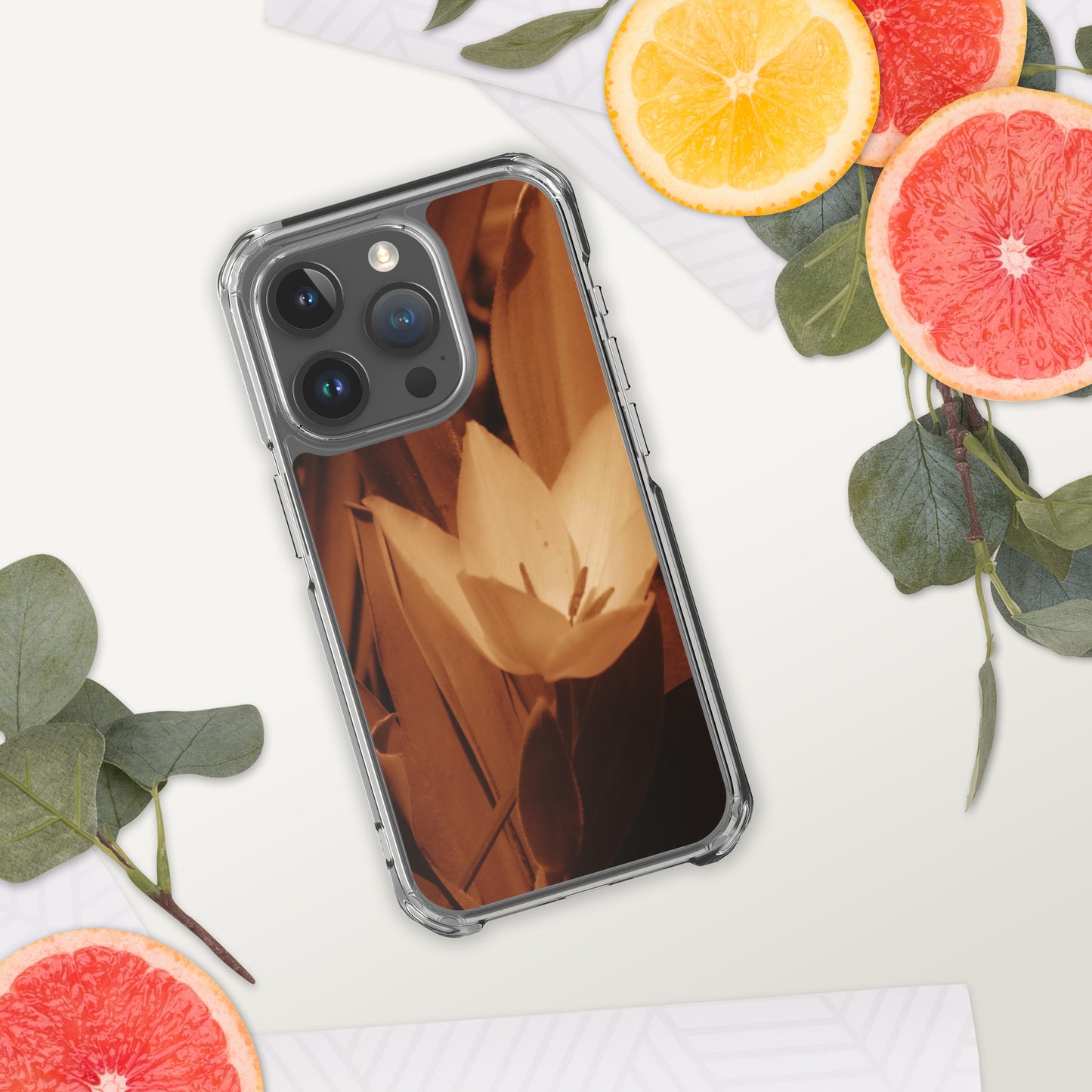 Clear Case for iPhone® - Sepia Opened Tulip