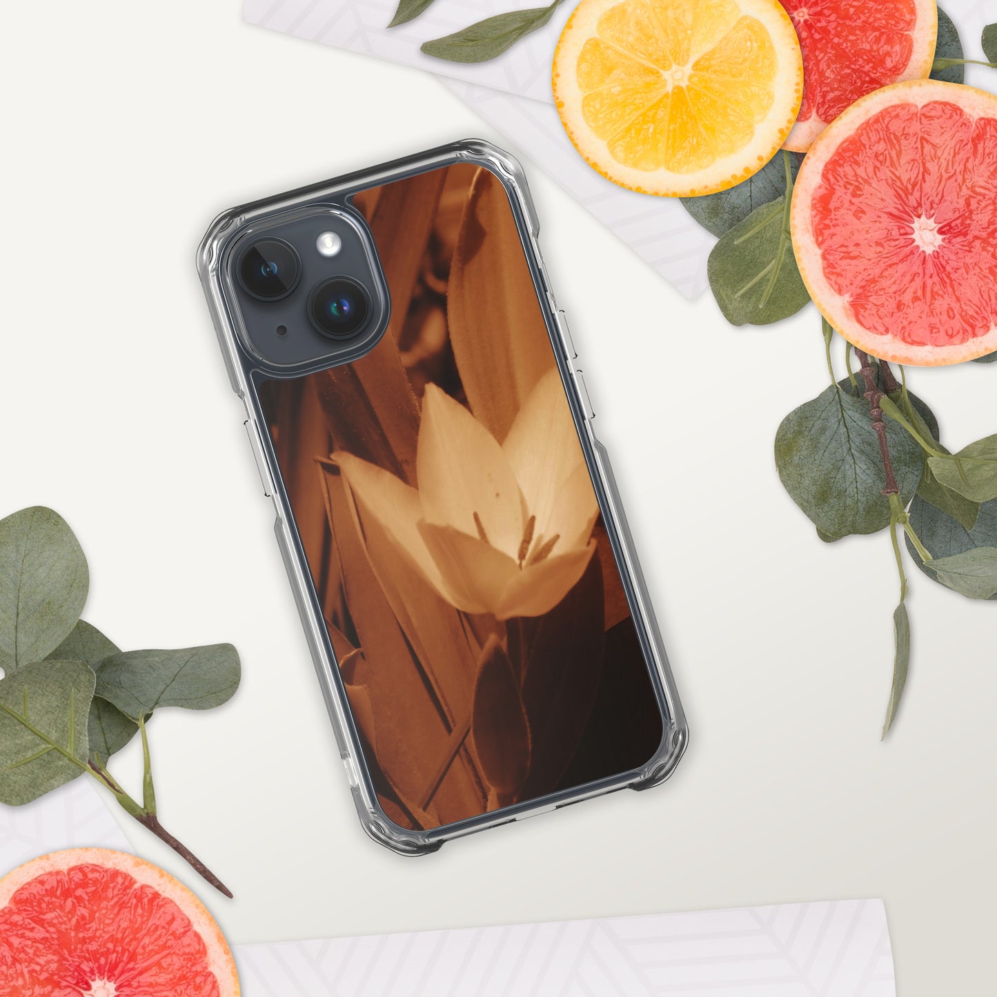 Clear Case for iPhone® - Sepia Opened Tulip