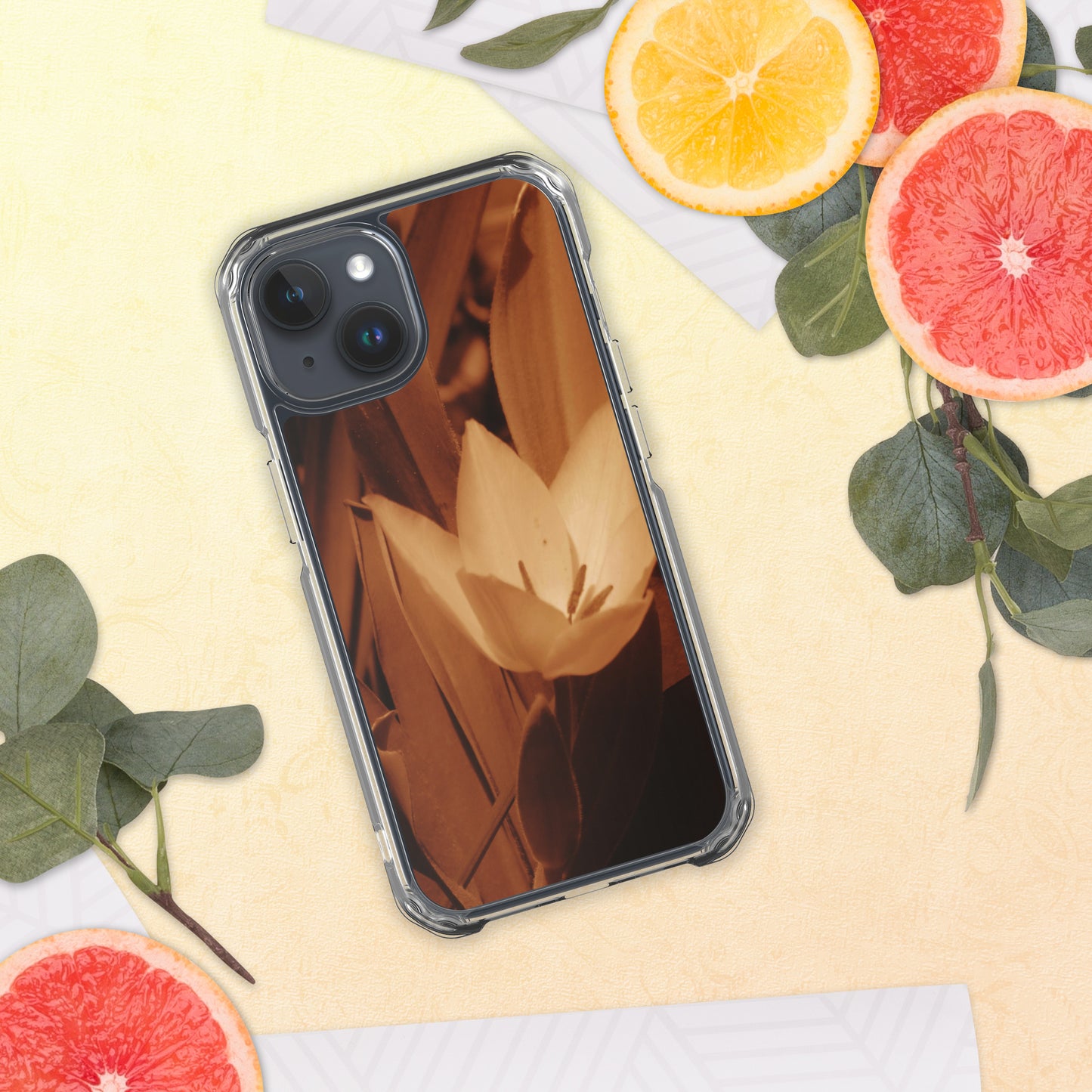 Clear Case for iPhone® - Sepia Opened Tulip