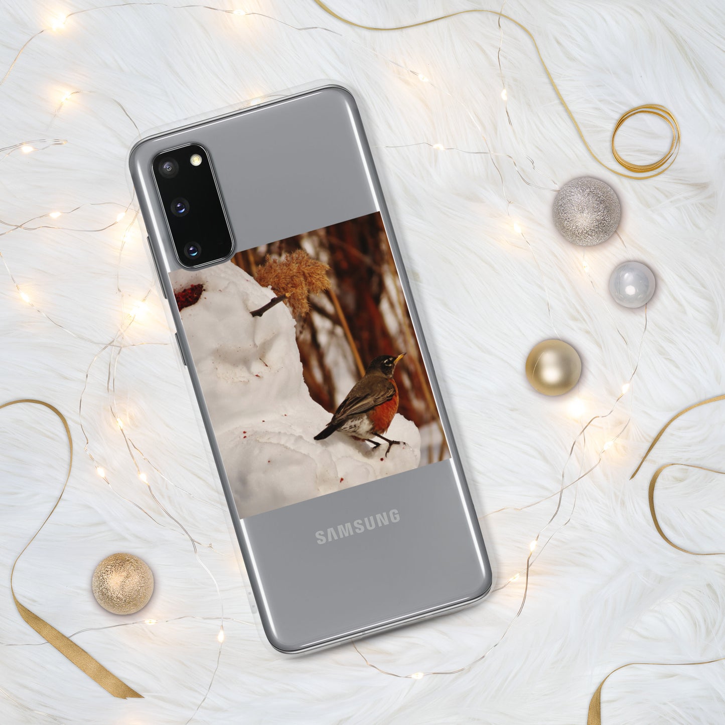 Étui transparent pour Samsung® - Bonhomme de neige et Robin