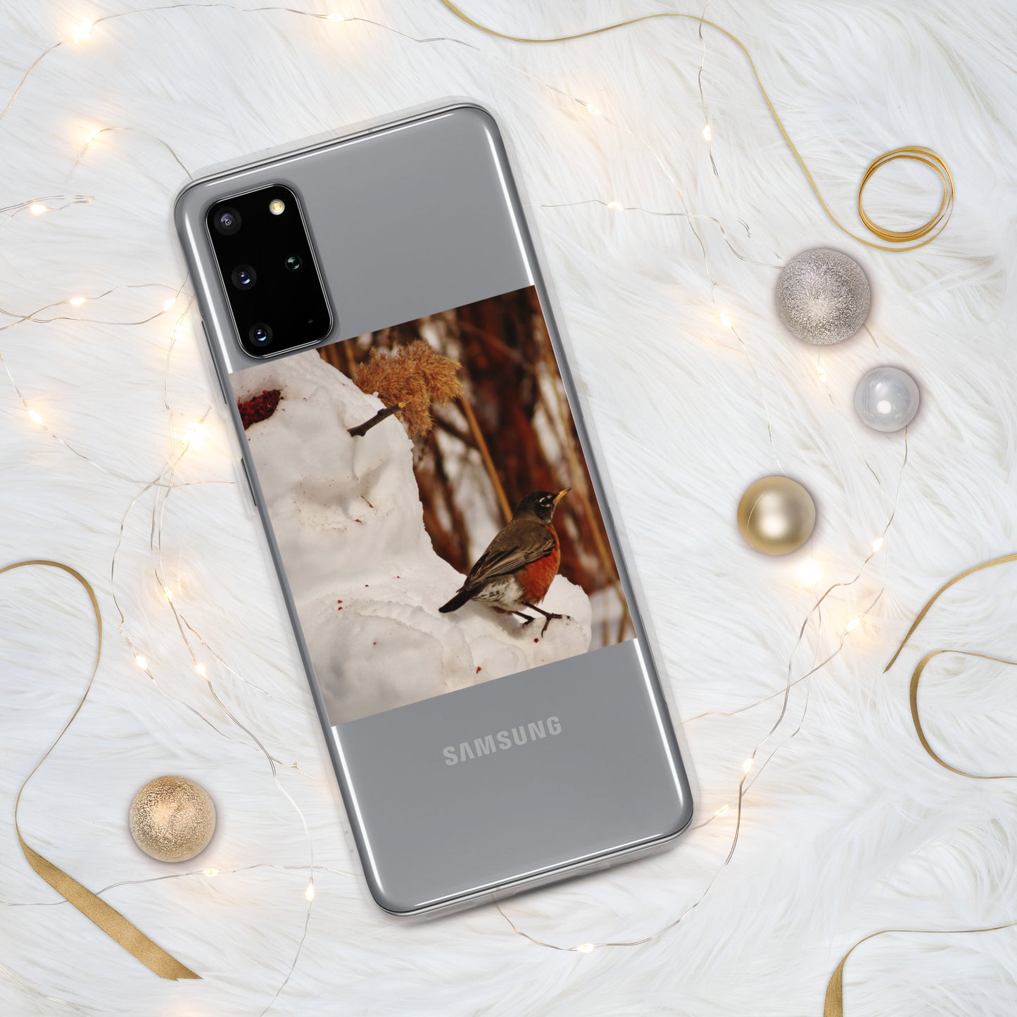 Étui transparent pour Samsung® - Bonhomme de neige et Robin