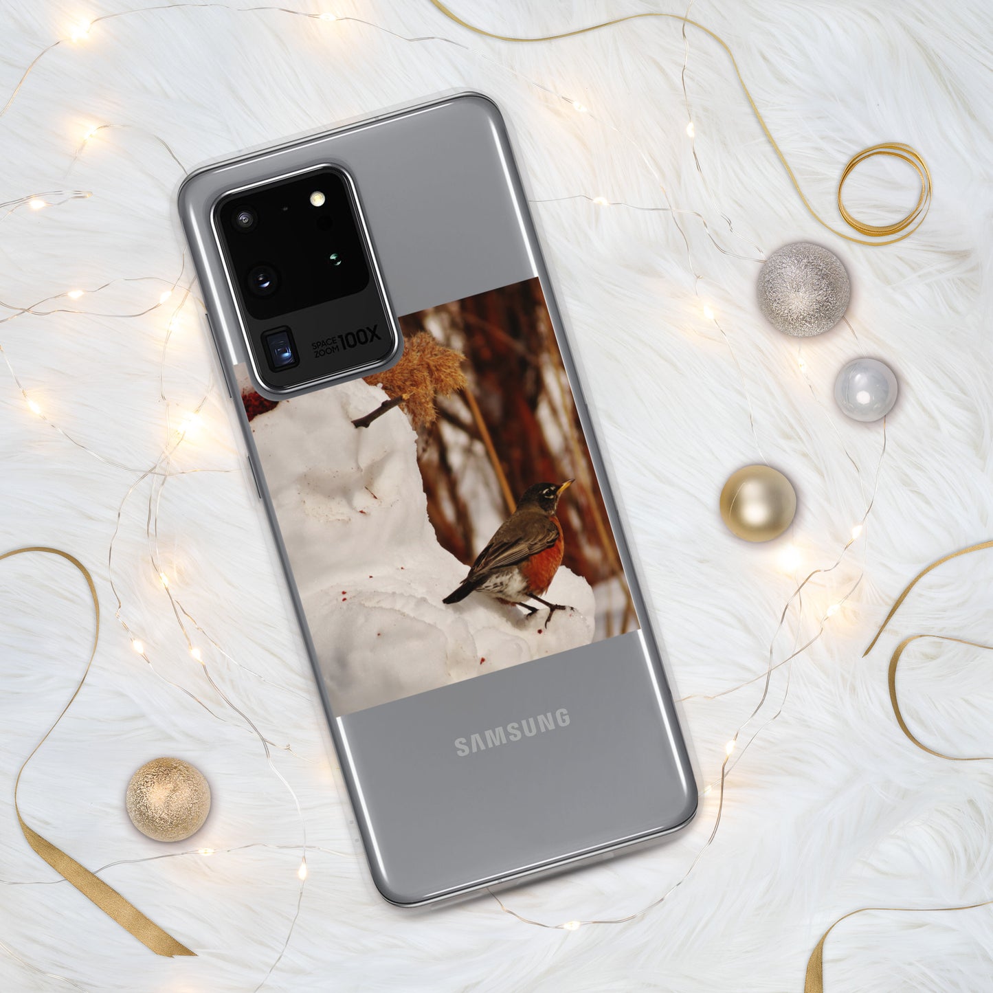 Étui transparent pour Samsung® - Bonhomme de neige et Robin