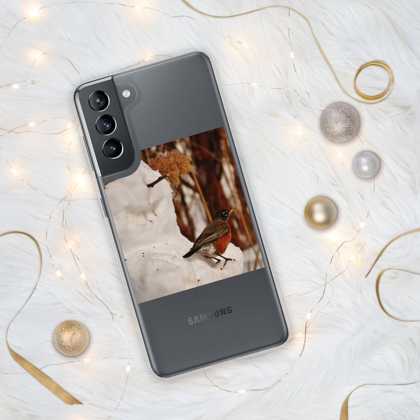 Étui transparent pour Samsung® - Bonhomme de neige et Robin