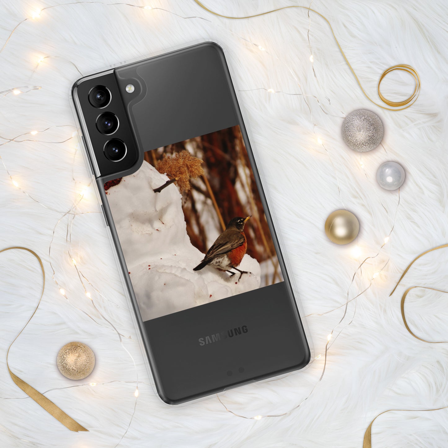 Étui transparent pour Samsung® - Bonhomme de neige et Robin