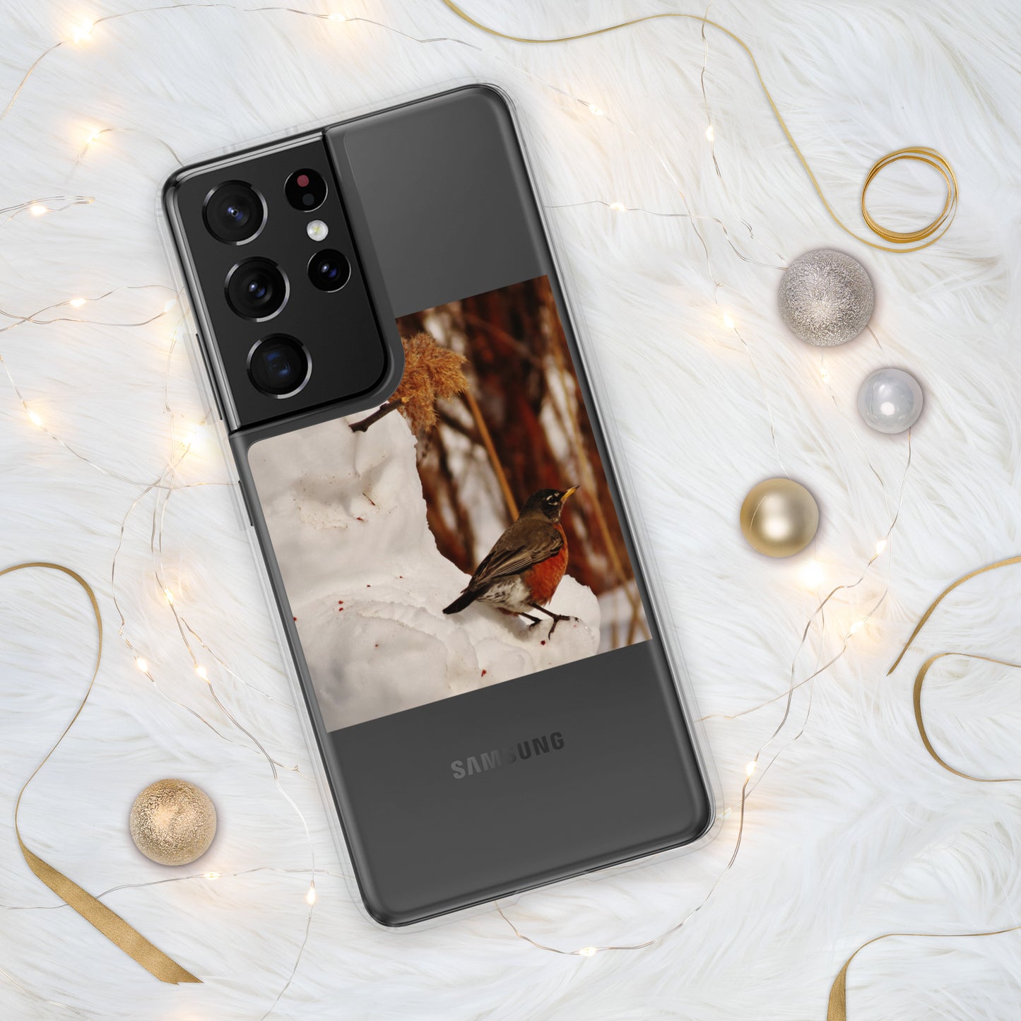 Étui transparent pour Samsung® - Bonhomme de neige et Robin
