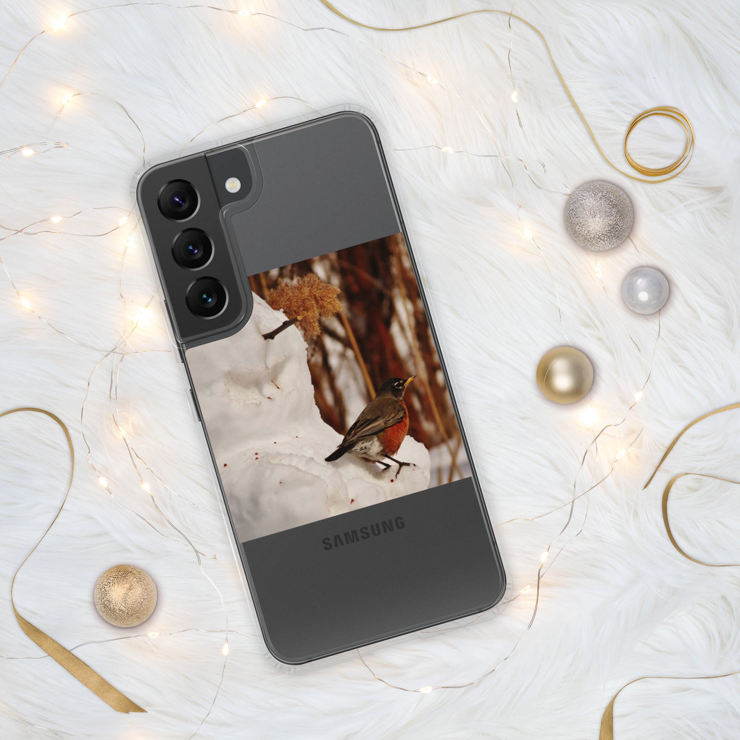 Étui transparent pour Samsung® - Bonhomme de neige et Robin