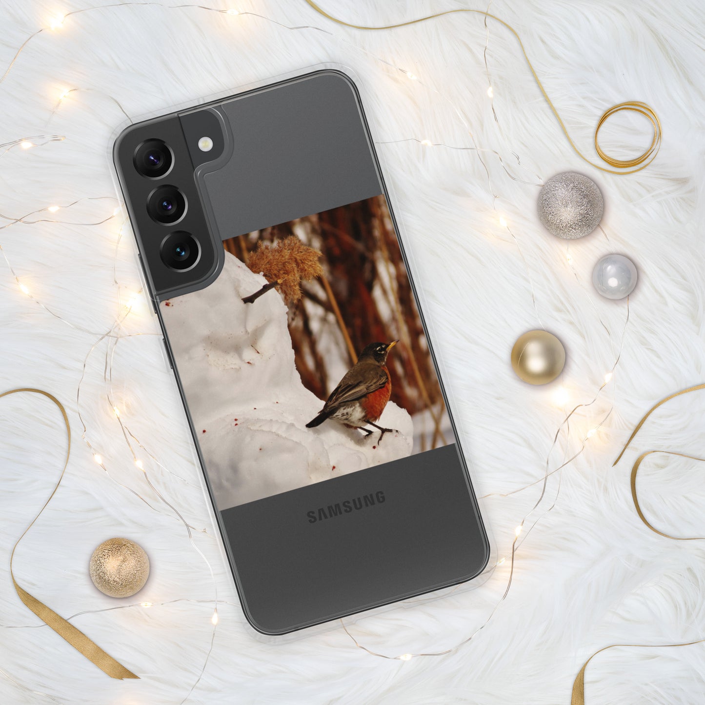 Étui transparent pour Samsung® - Bonhomme de neige et Robin