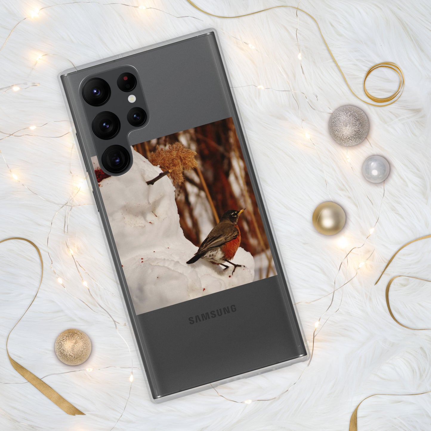 Étui transparent pour Samsung® - Bonhomme de neige et Robin