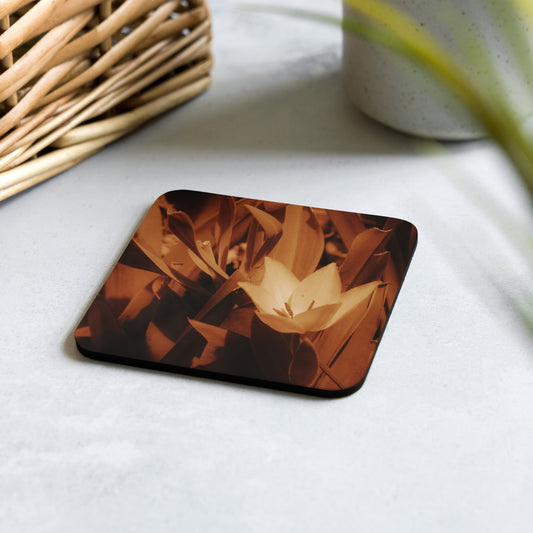 Cork-back coaster - Sepia Opened Tulip