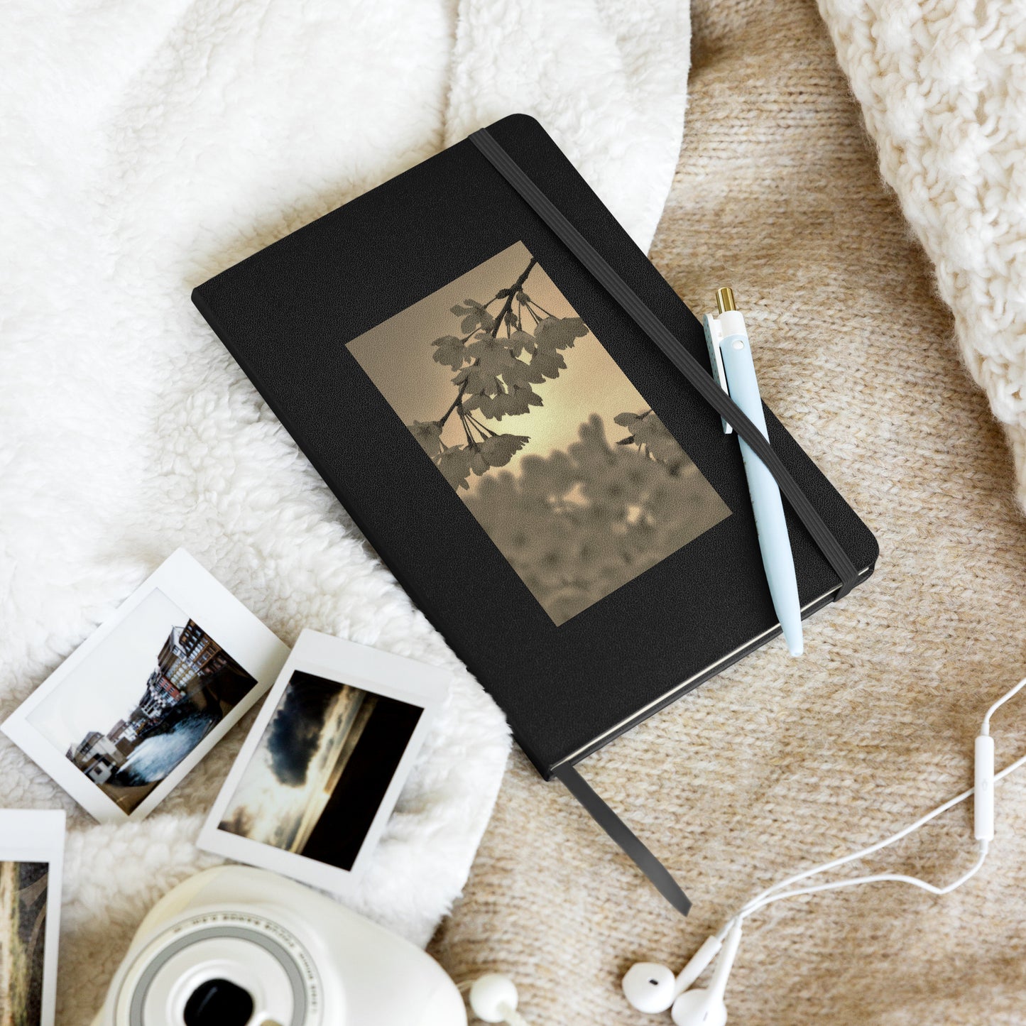 Hardcover bound notebook - Sepia Cherry Blossoms
