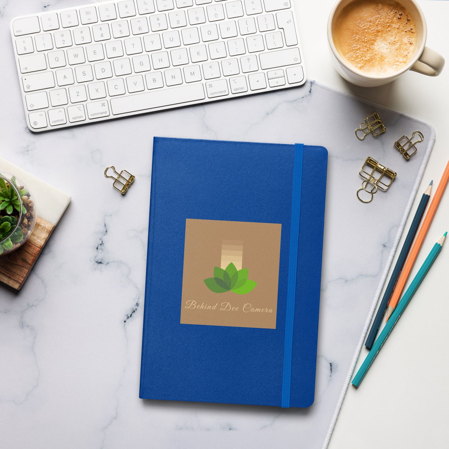 Hardcover bound notebook - Behind Dee Camera® logo (background)