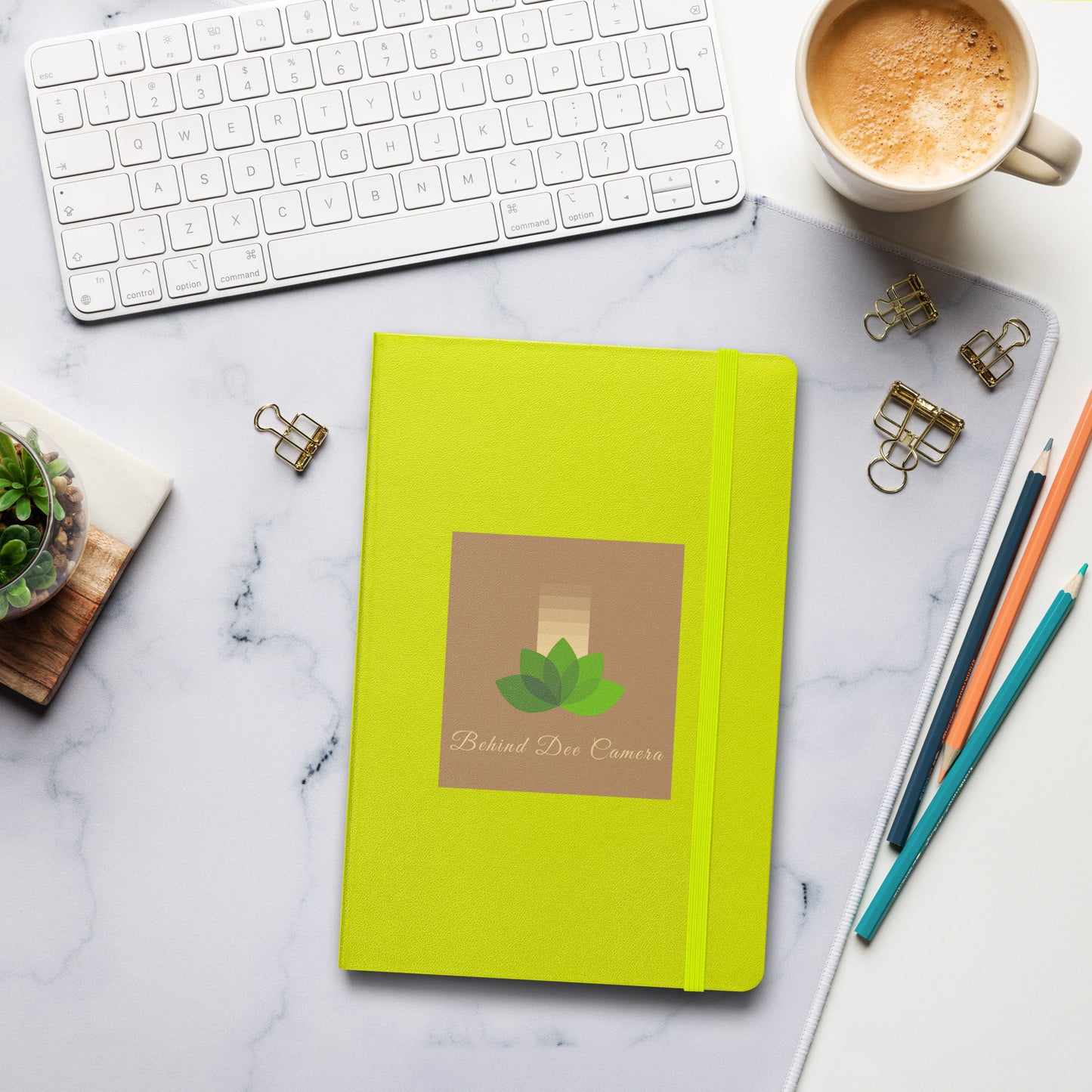 Hardcover bound notebook - Behind Dee Camera® logo (background)