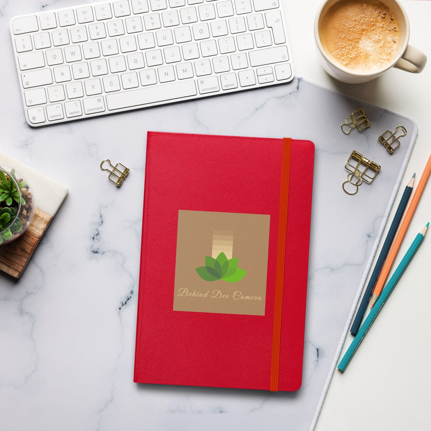 Hardcover bound notebook - Behind Dee Camera® logo (background)