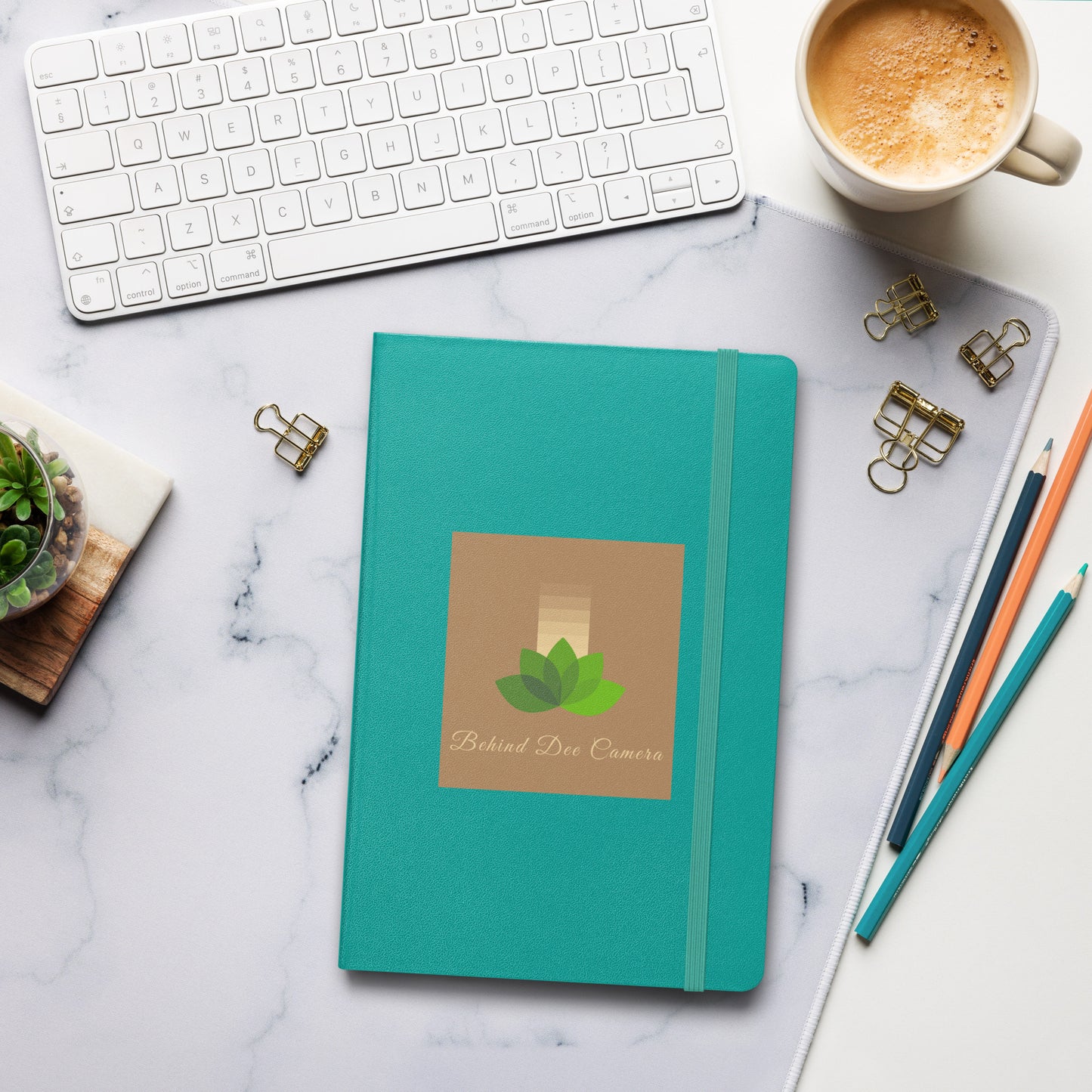 Hardcover bound notebook - Behind Dee Camera® logo (background)