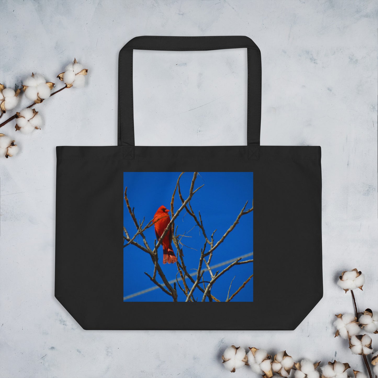 Large organic tote bag- Red Cardinal
