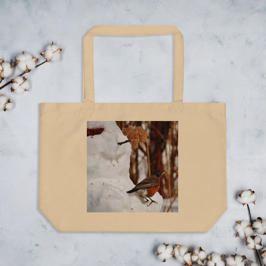 Large organic tote bag- Snowman & Robin