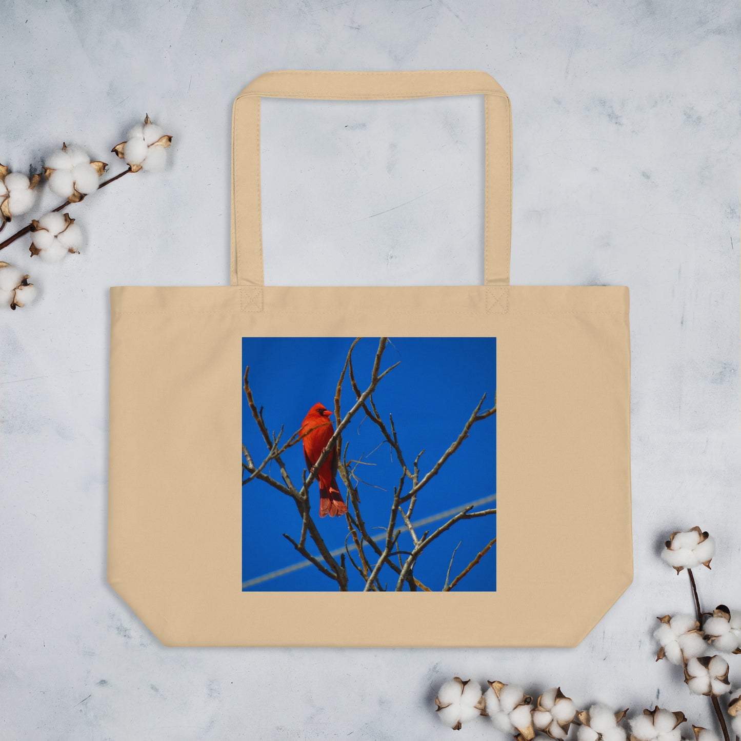 Large organic tote bag- Red Cardinal