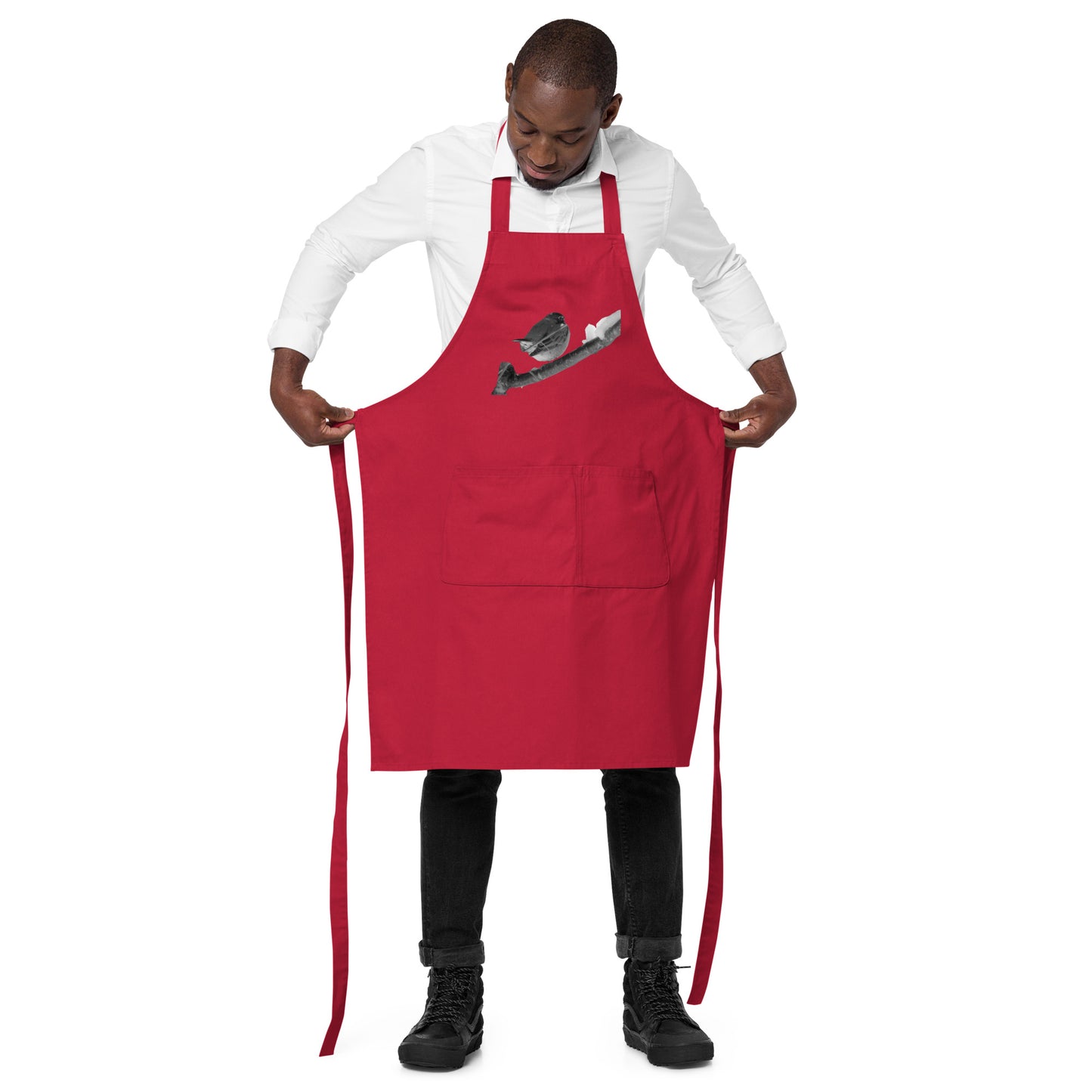 Organic Cotton Apron - Snowy Robin (b/w)