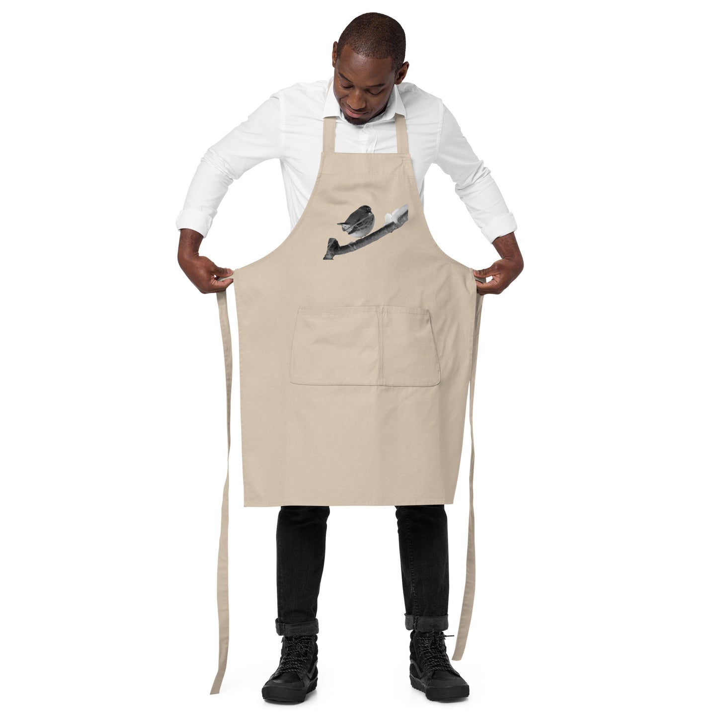 Organic Cotton Apron - Snowy Robin (b/w)