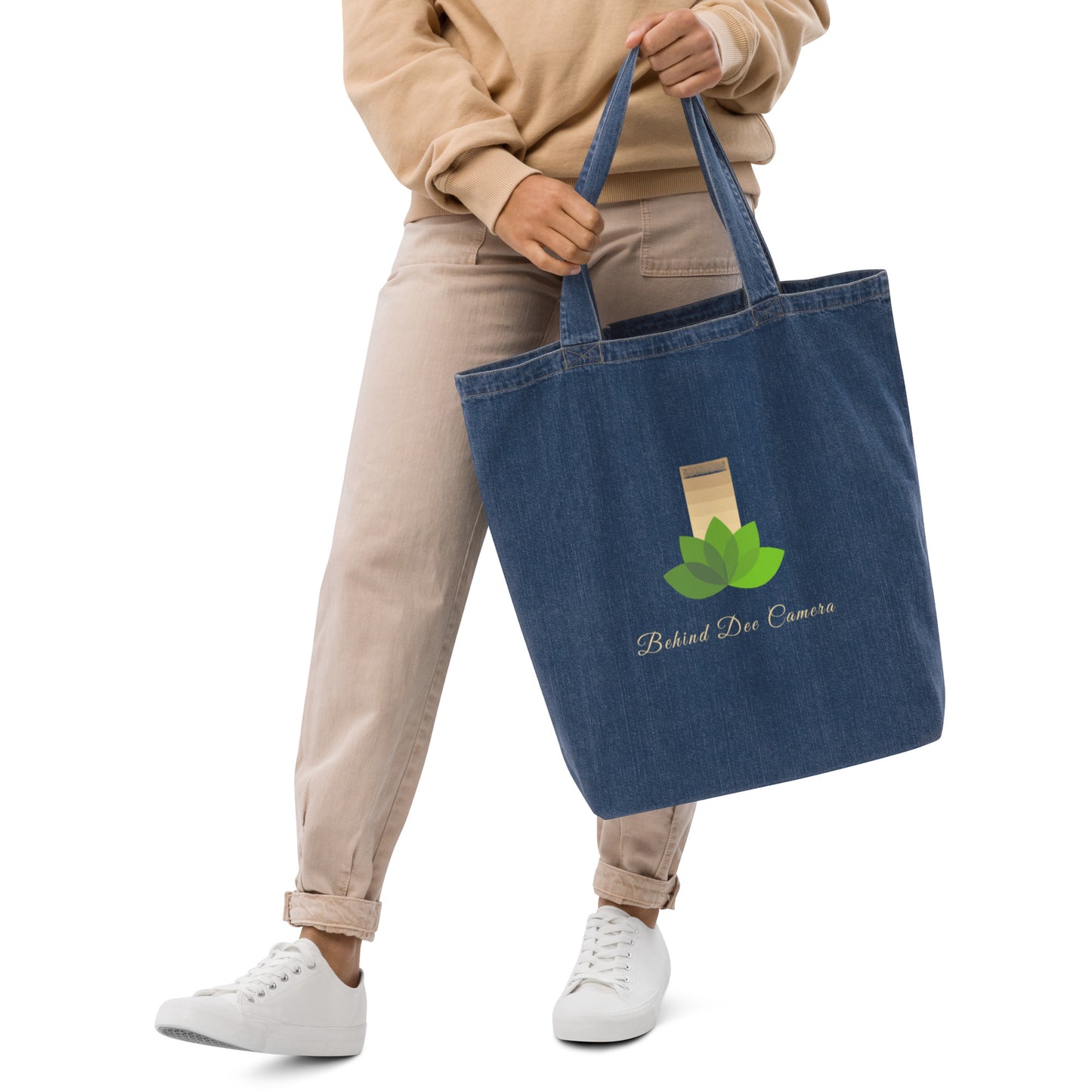 Organic denim tote bag - Behind Dee Camera® logo