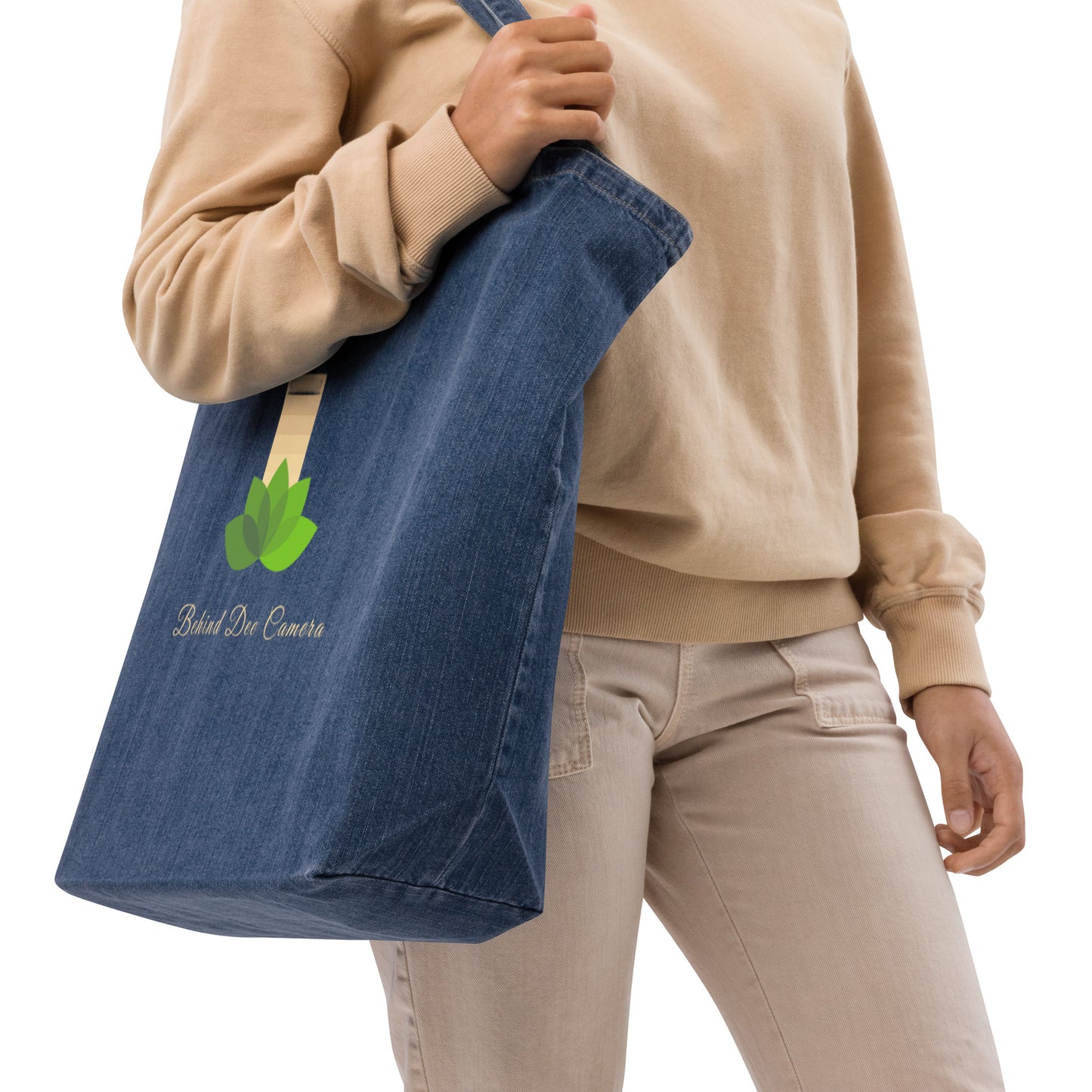 Organic denim tote bag - Behind Dee Camera® logo
