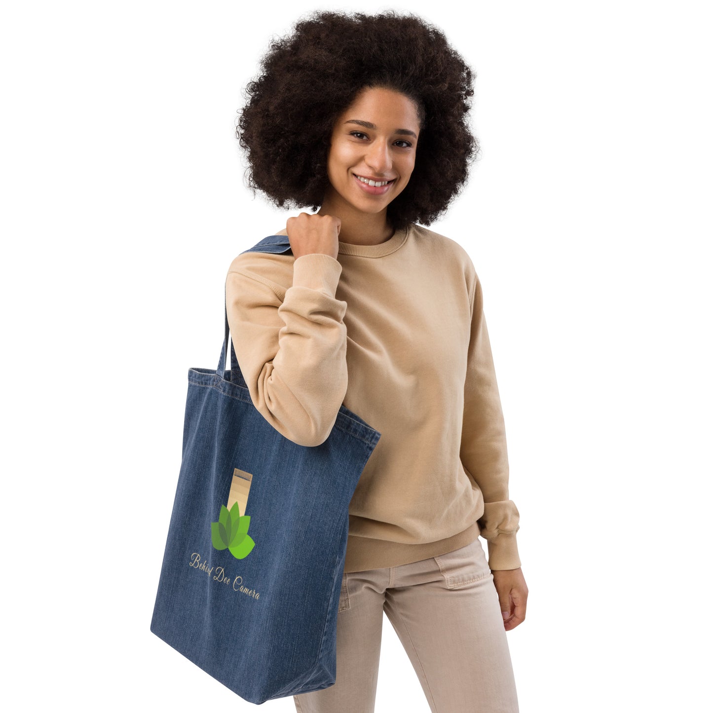 Organic denim tote bag - Behind Dee Camera® logo