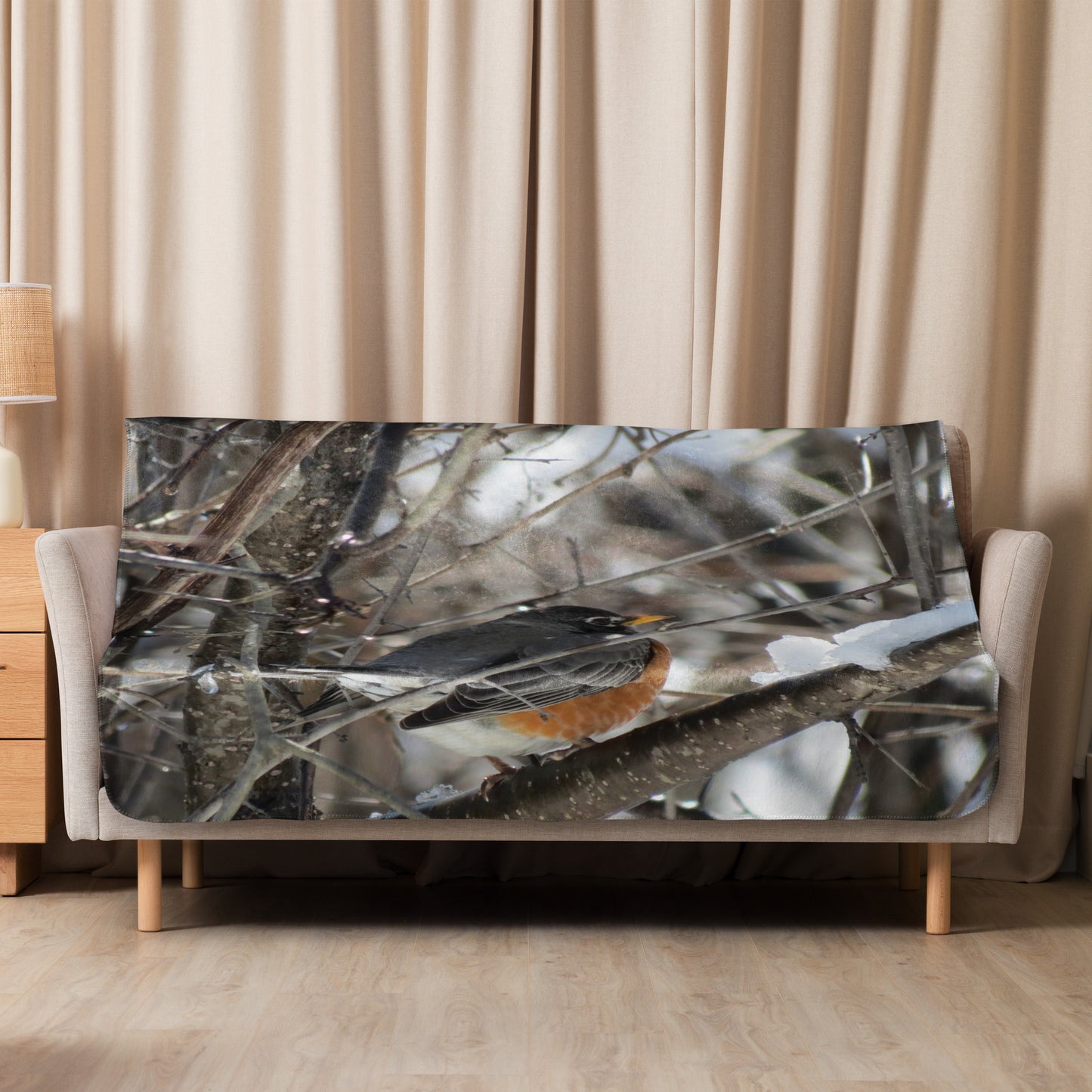 Sherpa blanket - Snowy Robin