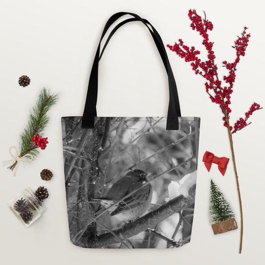 Sac fourre-tout- Snowy Robin (n/b)