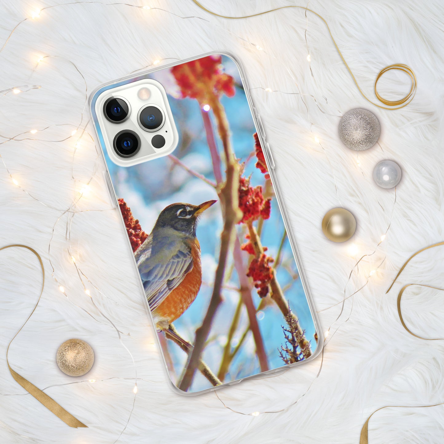 Coque transparente pour iPhone® - Robin dans l'arbre Sumac