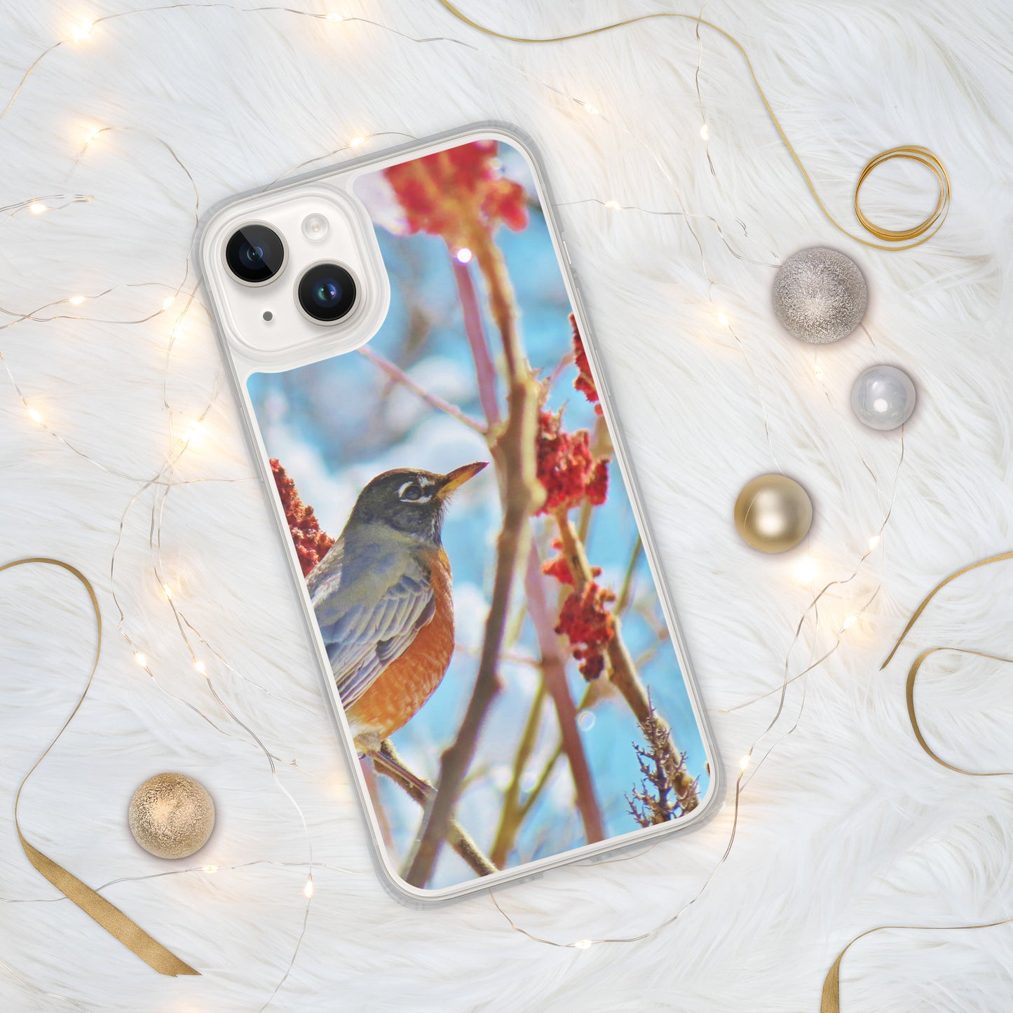 Coque transparente pour iPhone® - Robin dans l'arbre Sumac