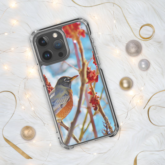 Coque transparente pour iPhone® - Robin dans l'arbre Sumac