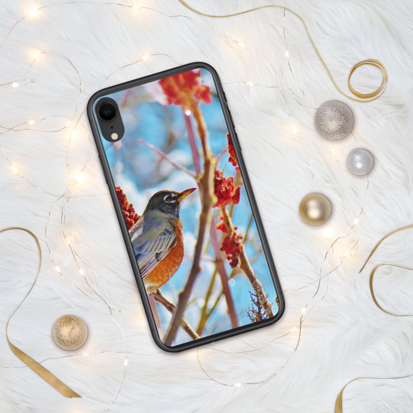 Funda transparente para iPhone®: Robin en el árbol de zumaque