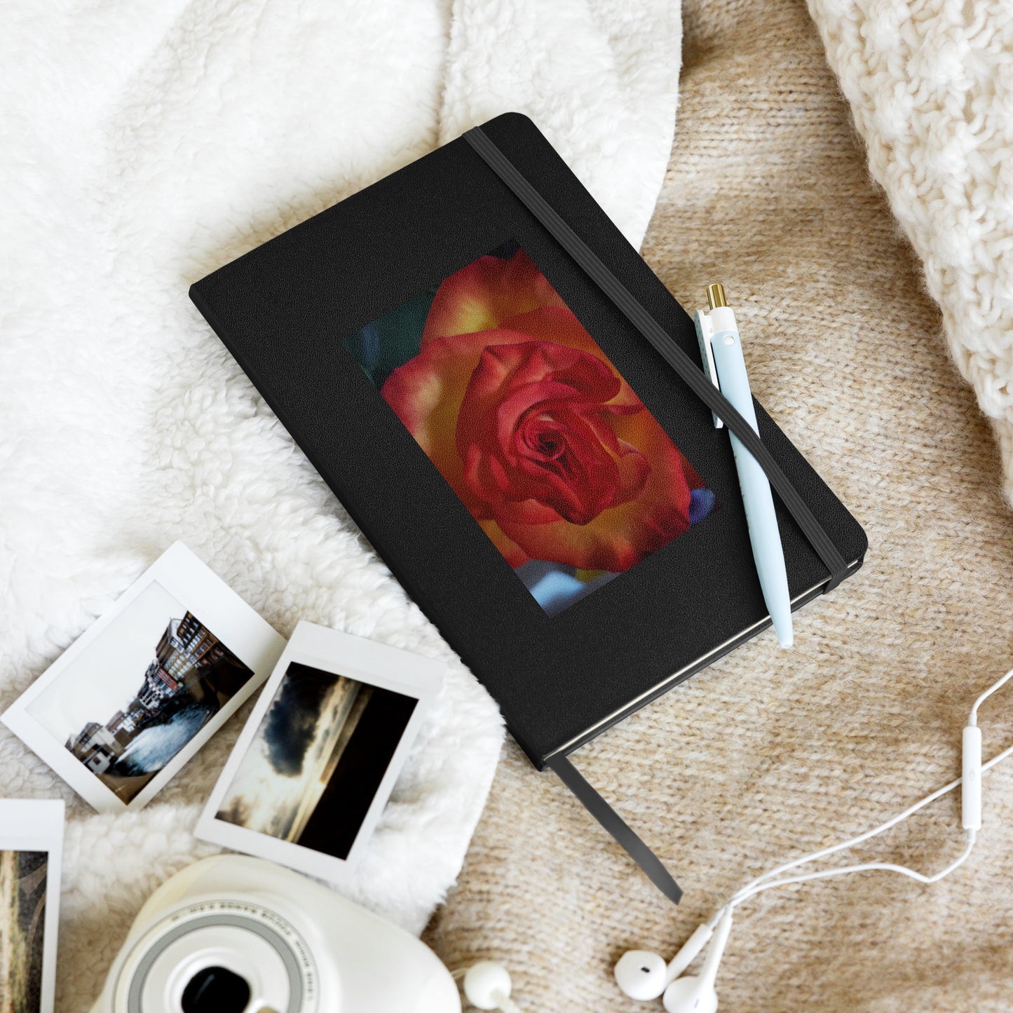 Hardcover bound notebook - Vermilion Rose